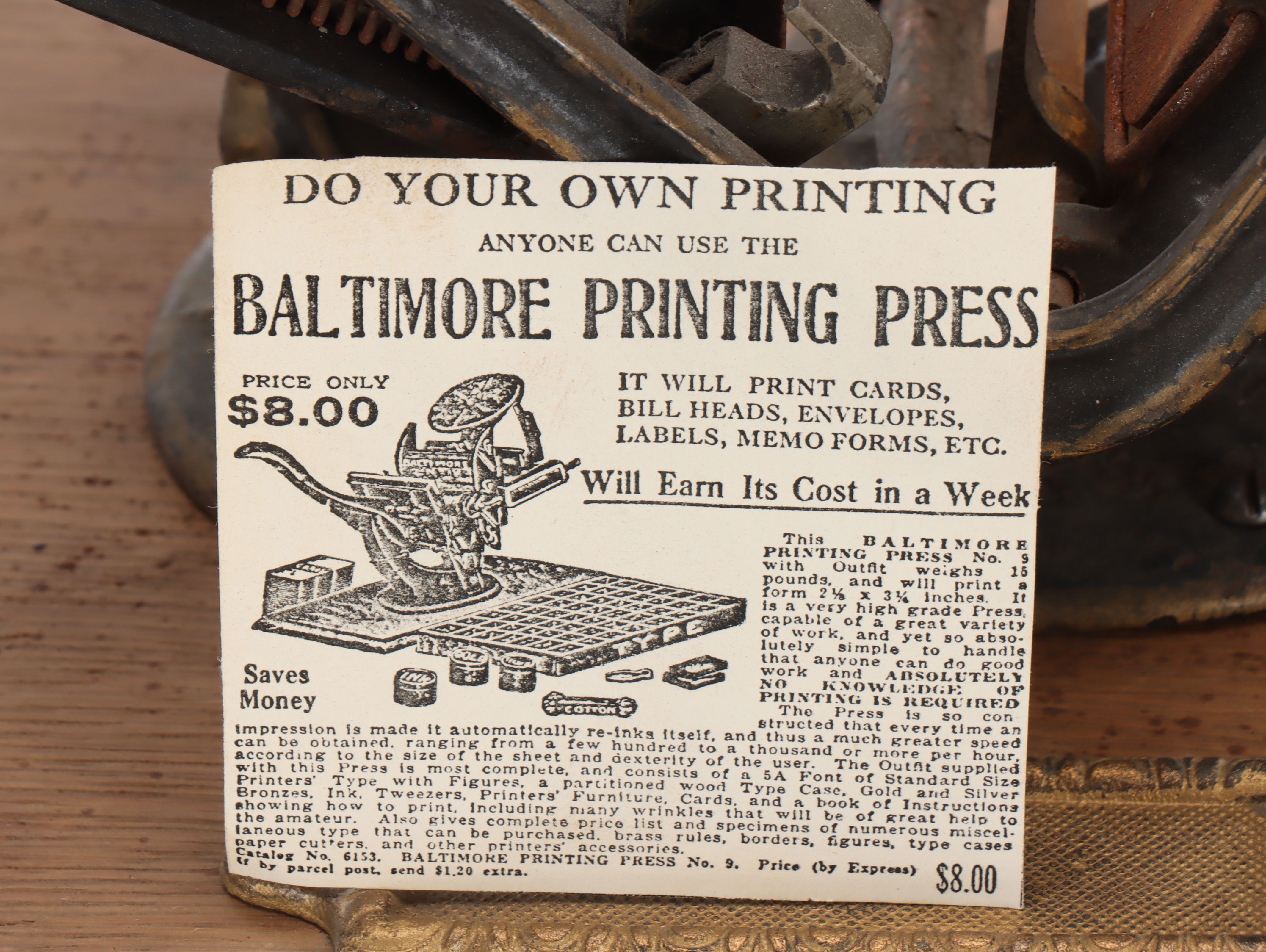 Baltimore Cast Iron Tabletop Printing Press, Late 19th/Early 20th Century