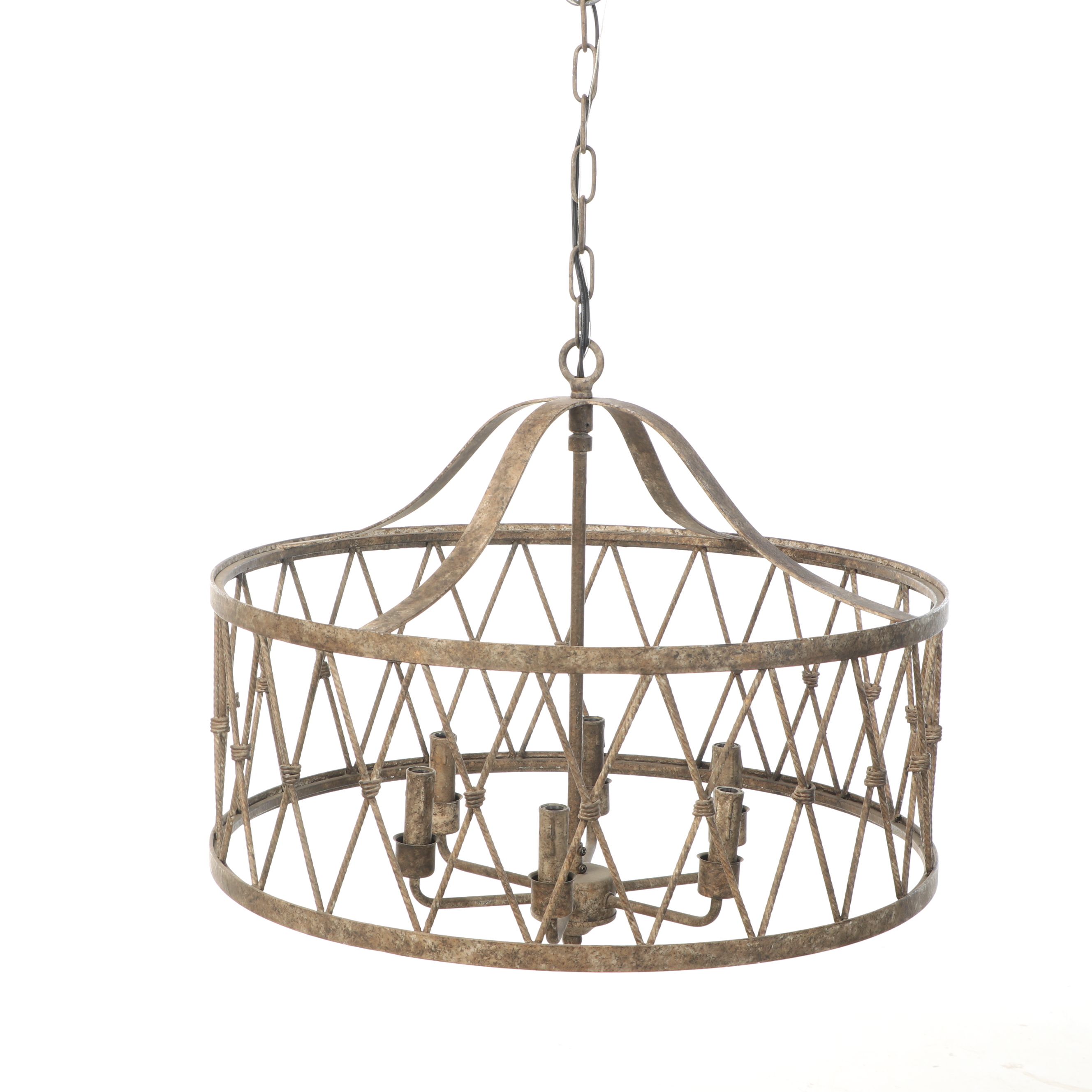 Modernist Metal Wire Diamond Drum Pendant Light