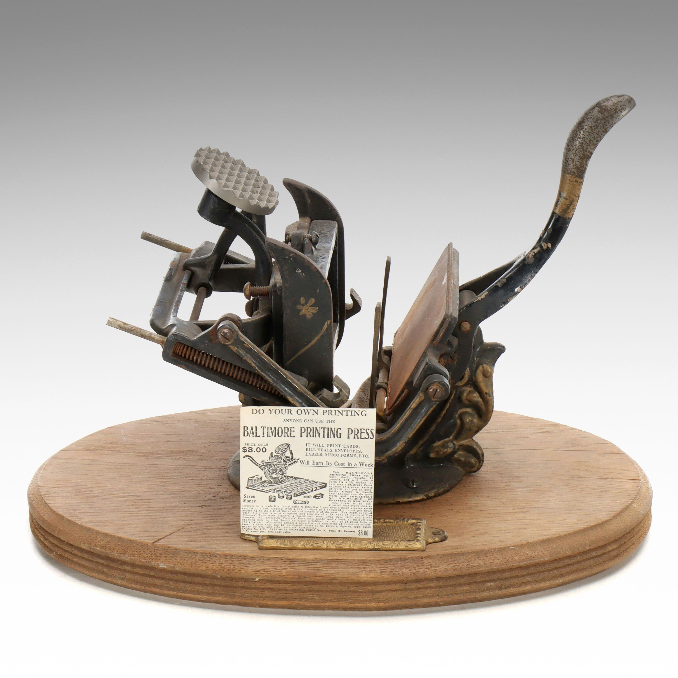 Baltimore Cast Iron Tabletop Printing Press, Late 19th/Early 20th Century