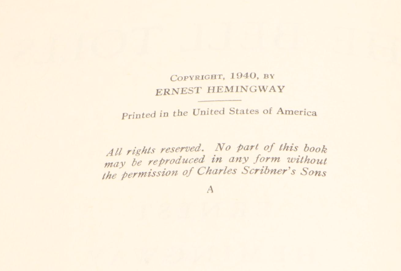 First Printing "For Whom the Bell Tolls" by Ernest Hemingway, 1940
