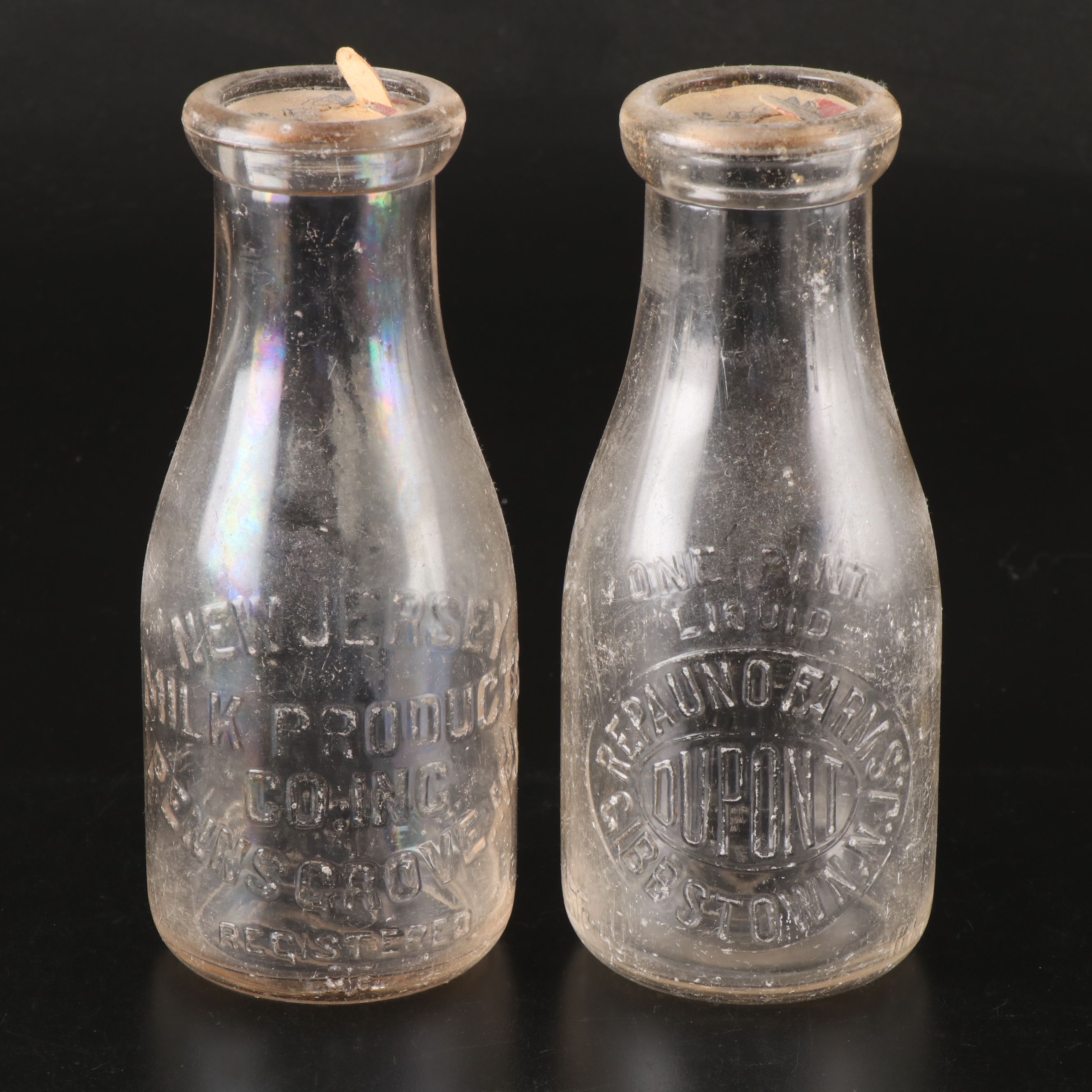 New Jersey Milk Products Co. and Dupont Antique Glass Milk Bottles