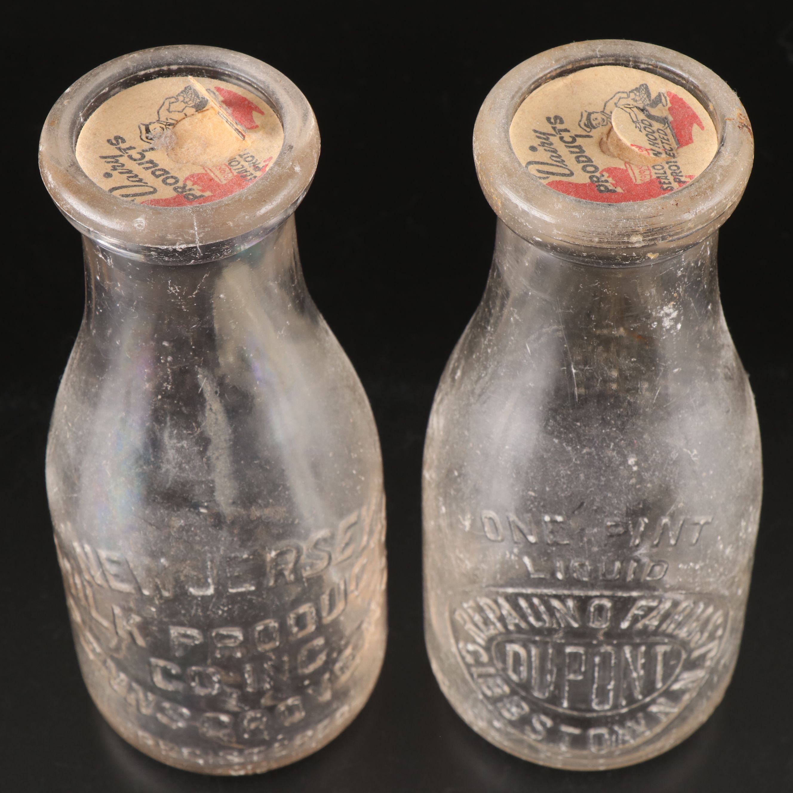 New Jersey Milk Products Co. and Dupont Antique Glass Milk Bottles