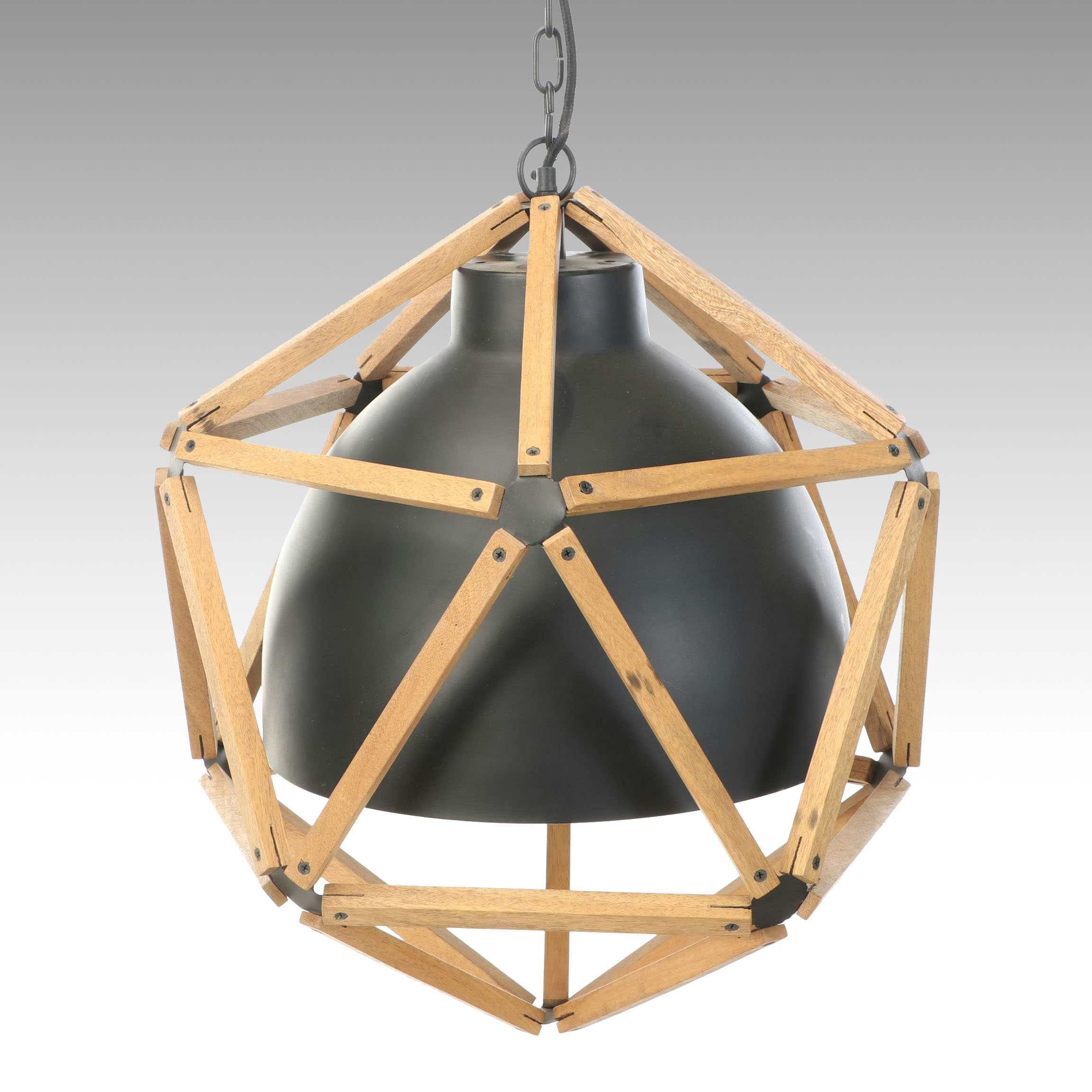 Contemporary Geometric Wood Frame Pendant Light