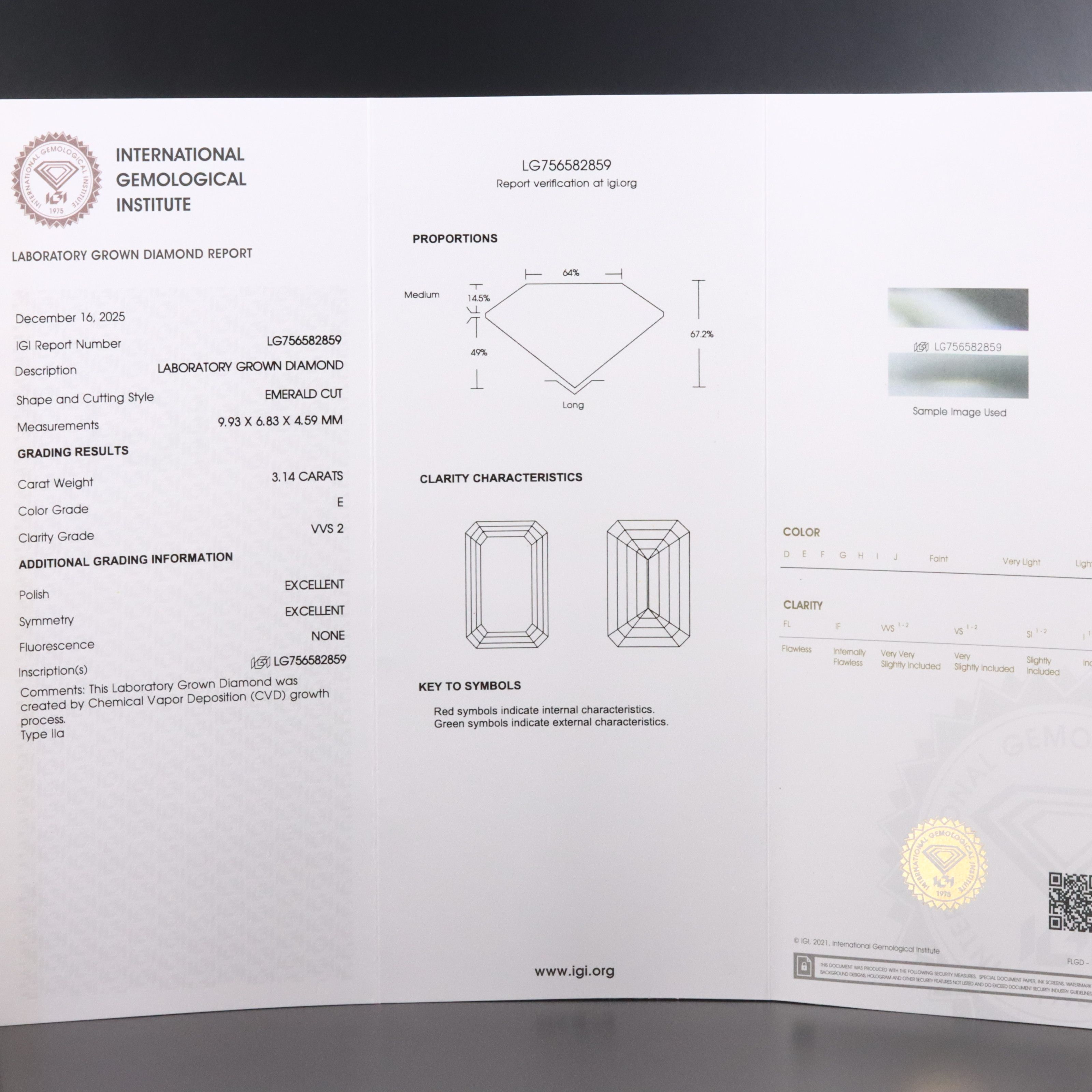 18K 3.14 CT Lab Grown Diamond Solitaire Ring with IGI Report