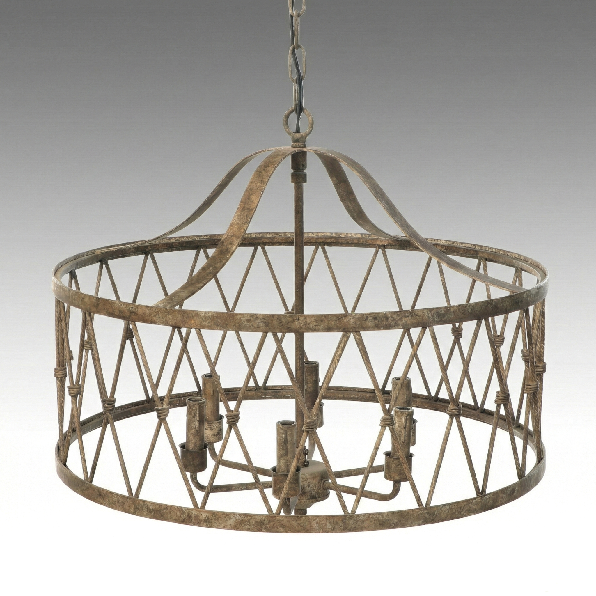 Modernist Metal Wire Diamond Drum Pendant Light