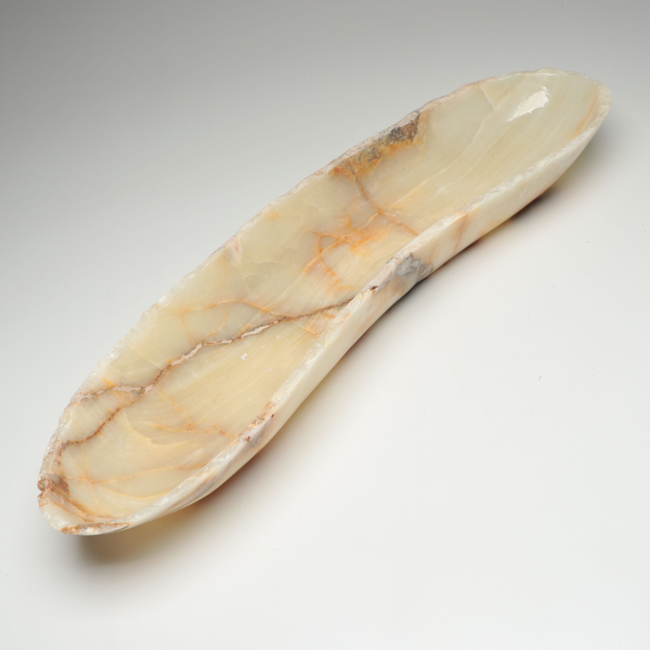 Polished Calcite Marble Decorative Canoe Bowl