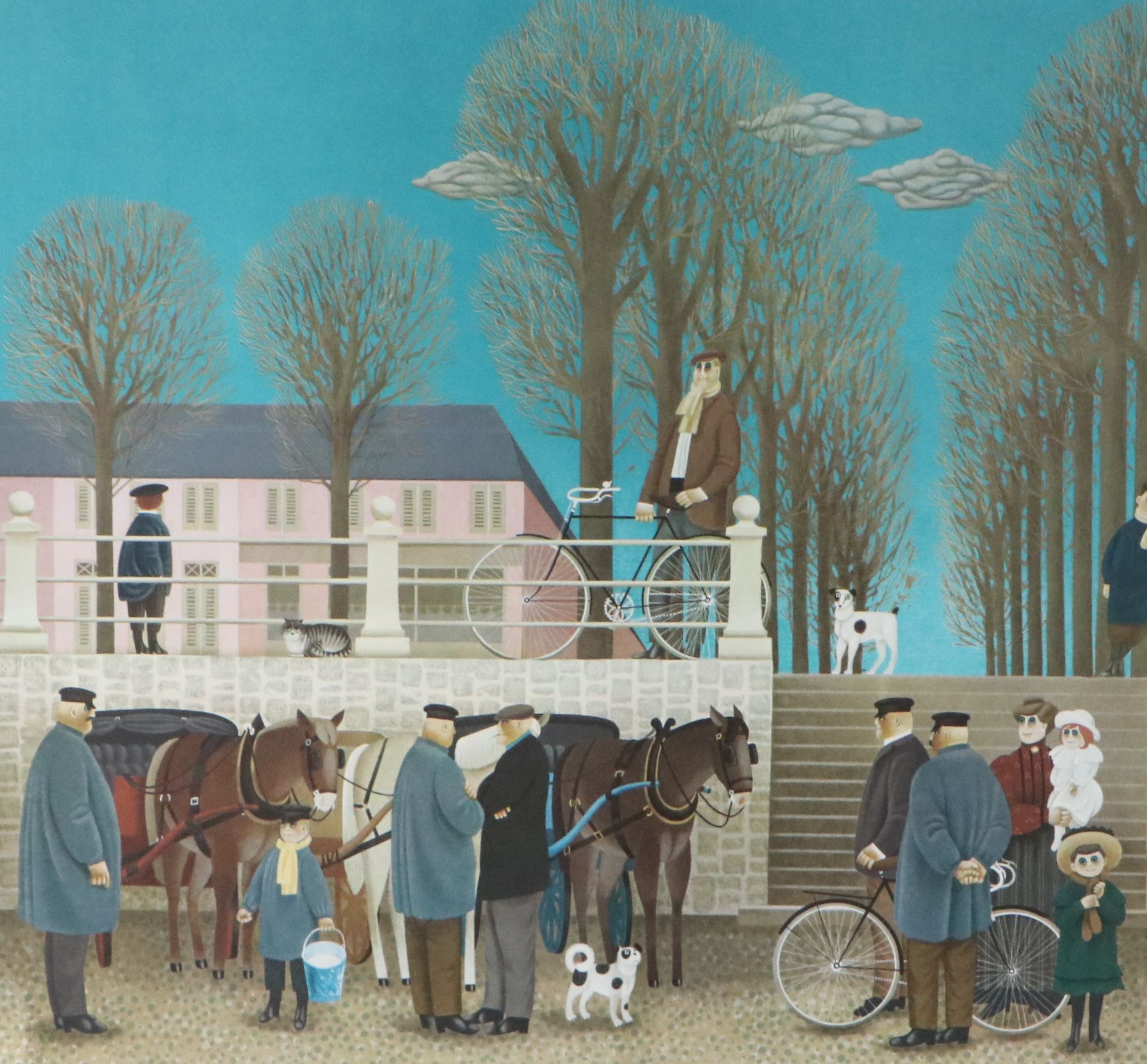 Jan Balet Lithograph "Village Gathering"