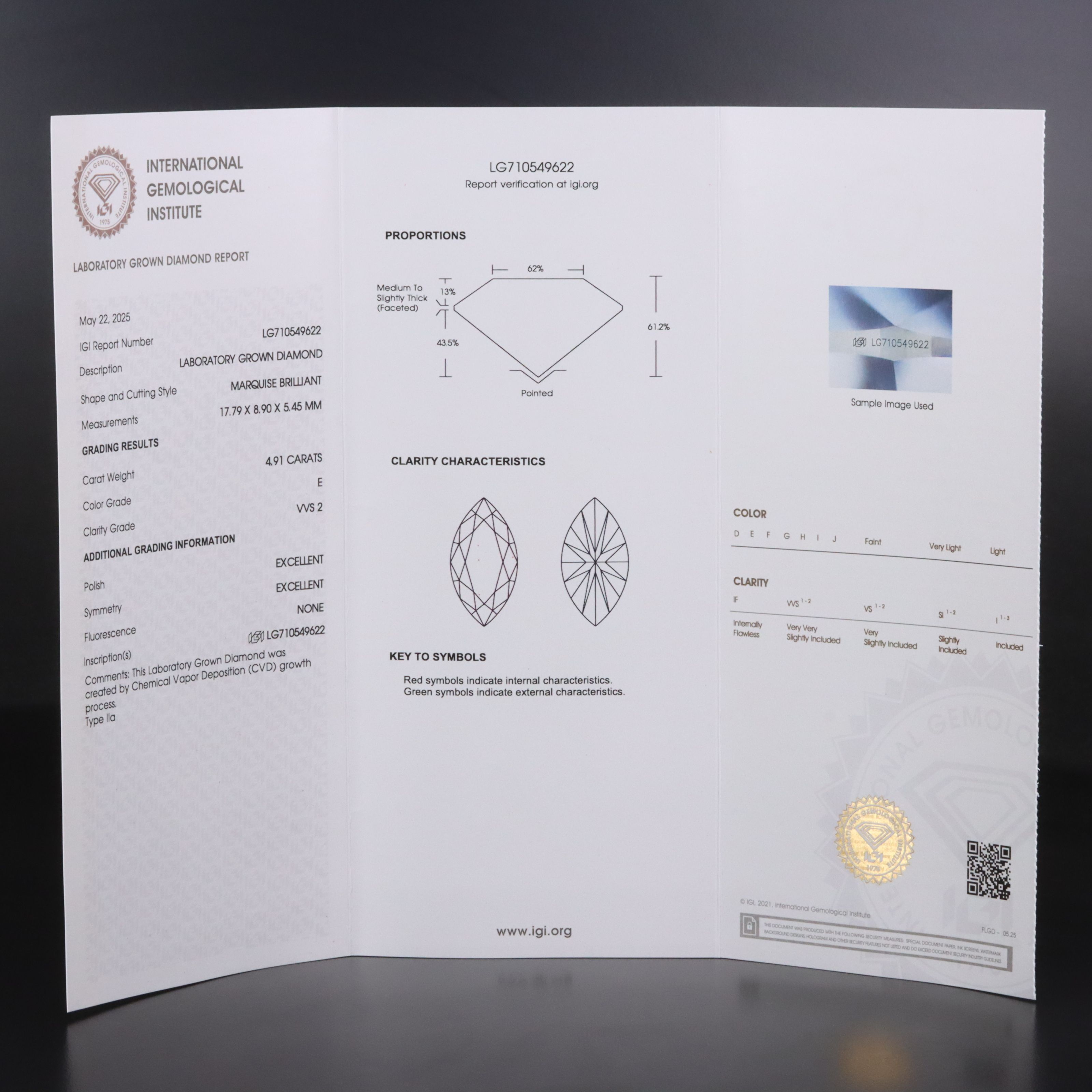 18K 4.91 CT Lab Grown Diamond Solitaire Ring with IGI Report