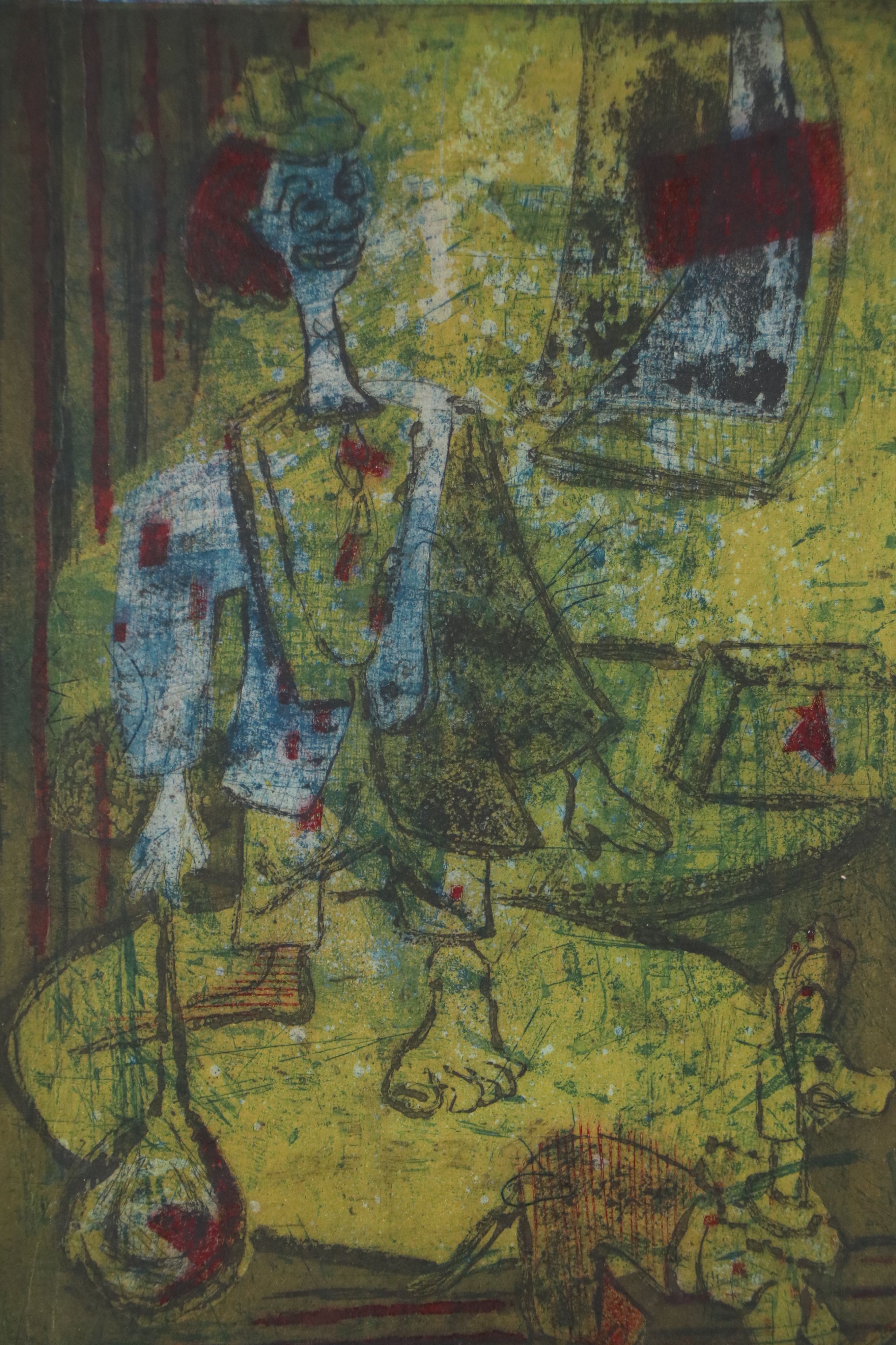 Jack D. Moore Four Plate Etching with Aquatint "Clown," 1949