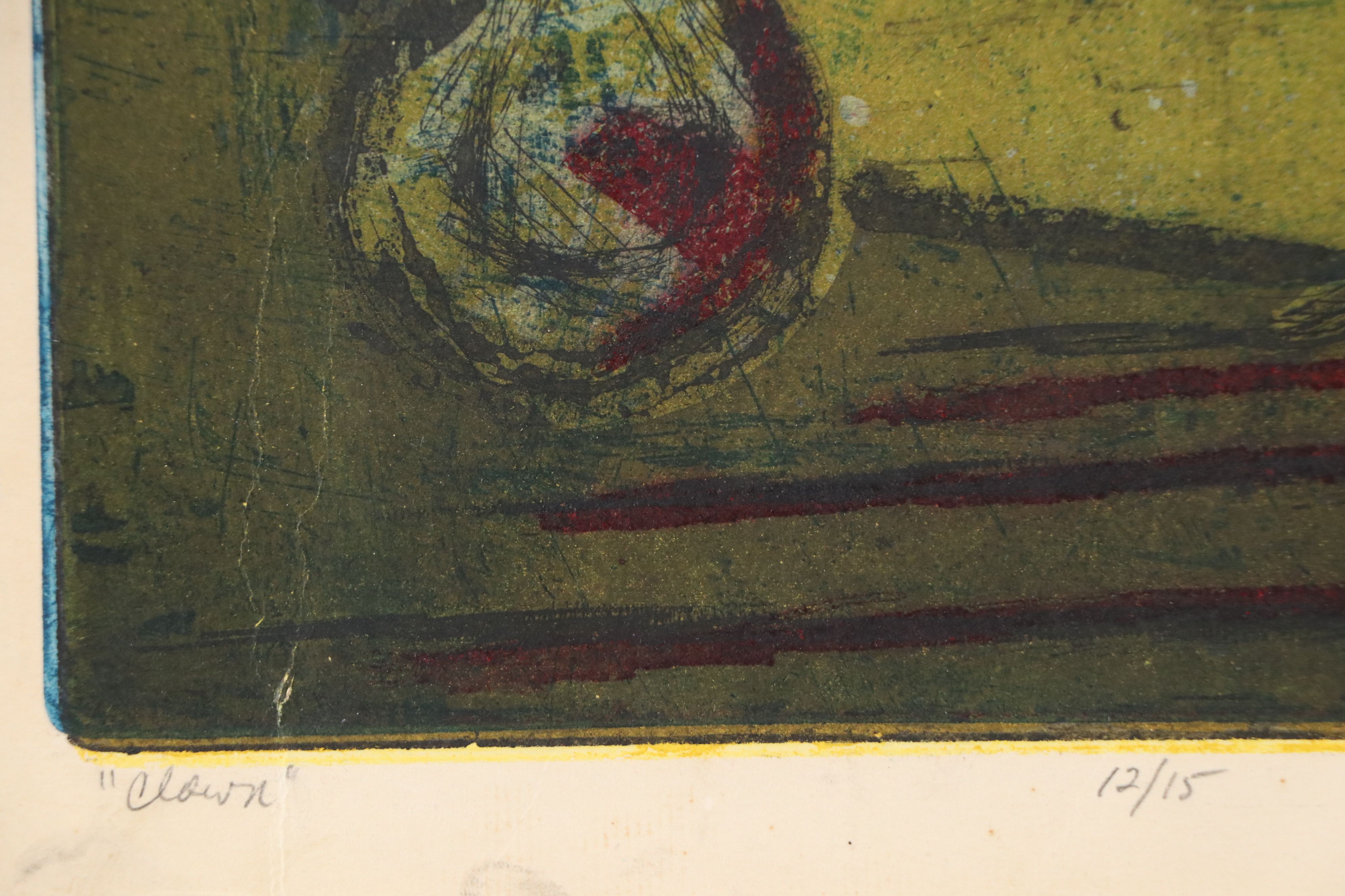 Jack D. Moore Four Plate Etching with Aquatint "Clown," 1949