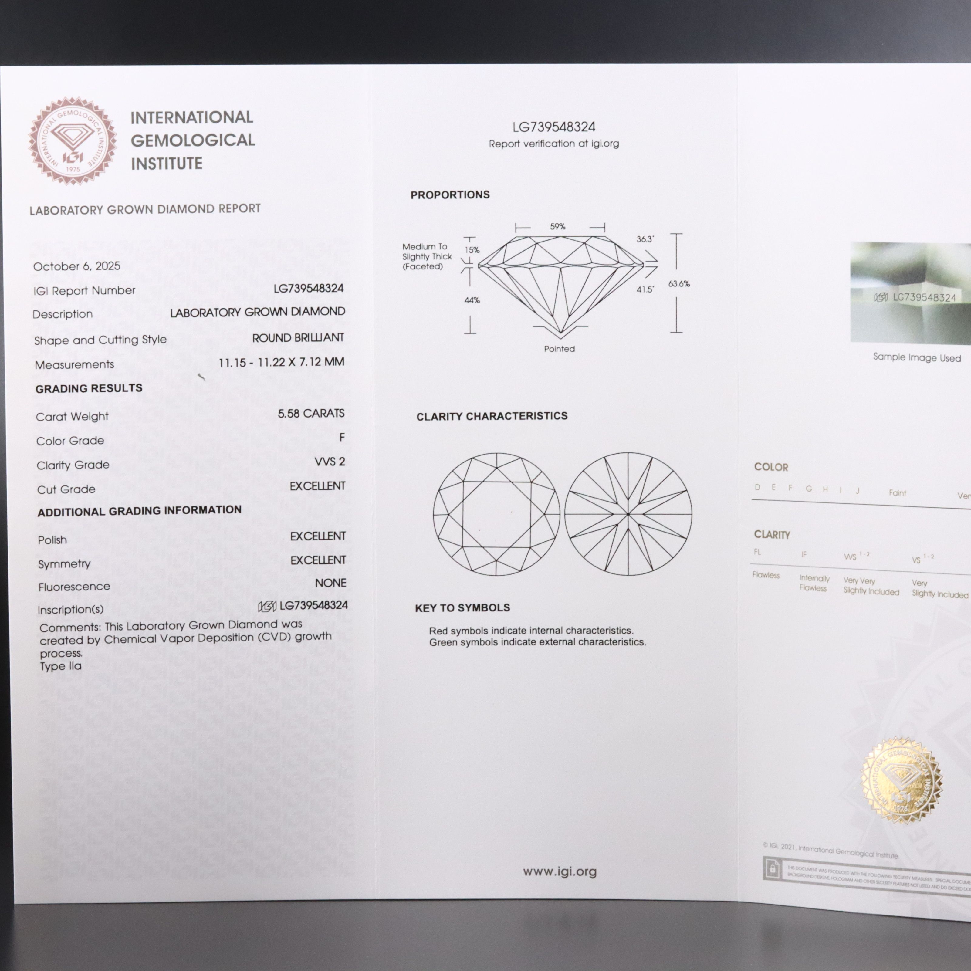 18K 5.58 CT Lab Grown Diamond Solitaire Ring with IGI Report