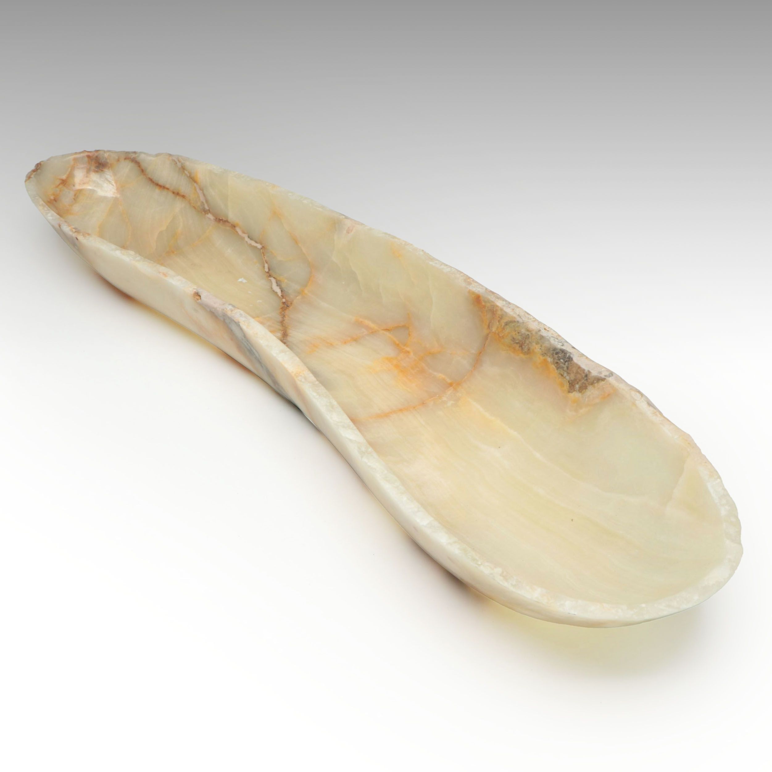 Polished Calcite Marble Decorative Canoe Bowl
