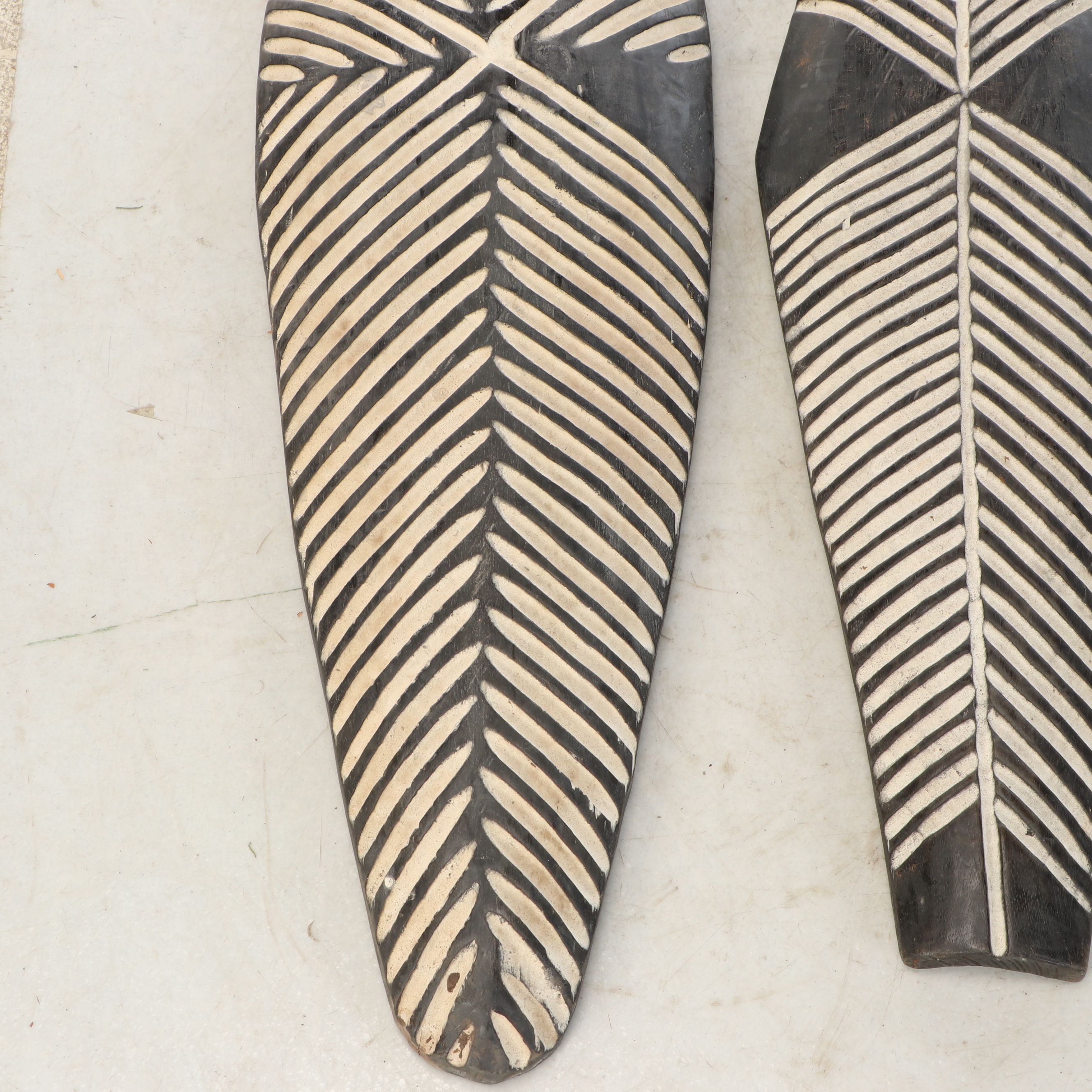 Three Cameroon Bamileke Carved Wood Long Shields