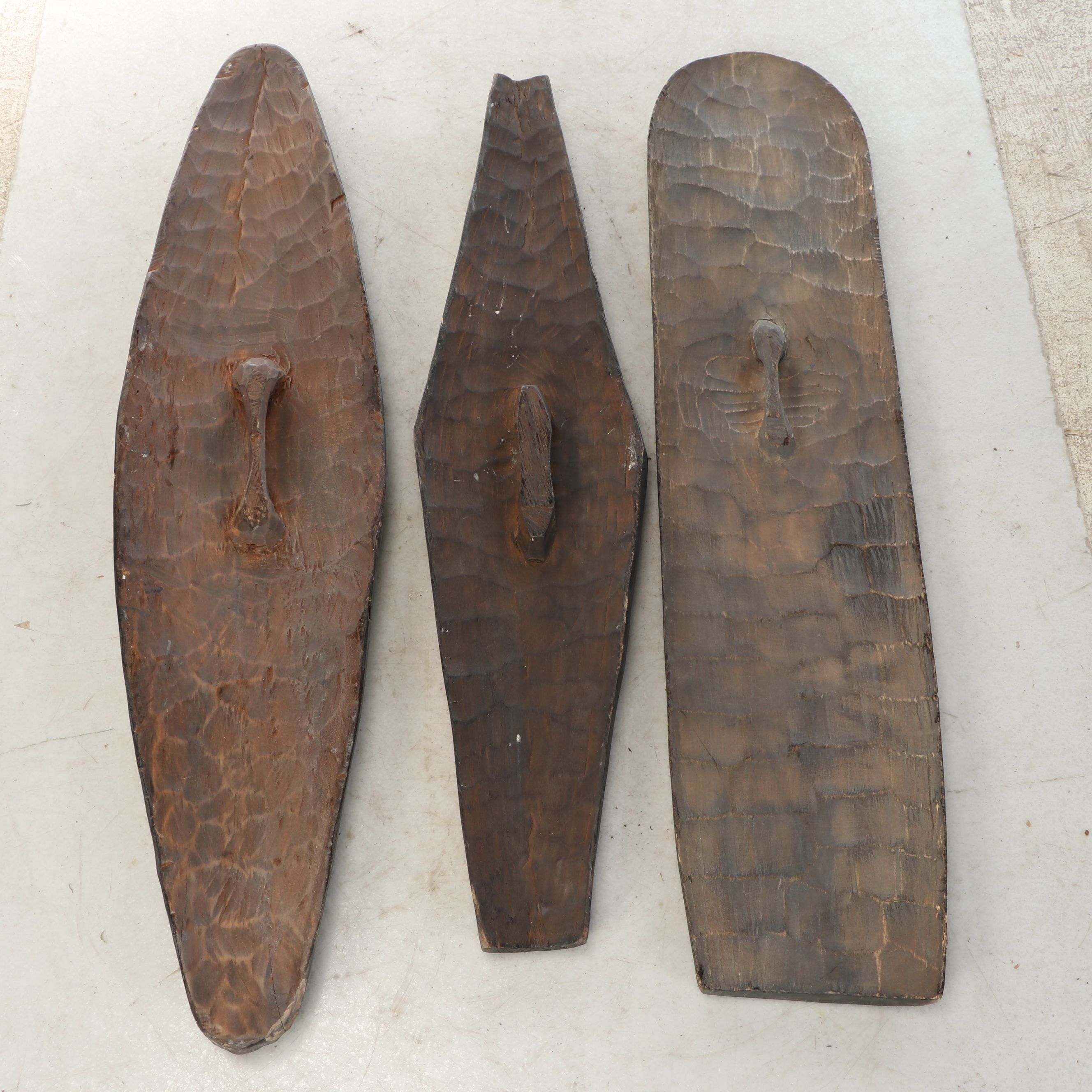 Three Cameroon Bamileke Carved Wood Long Shields