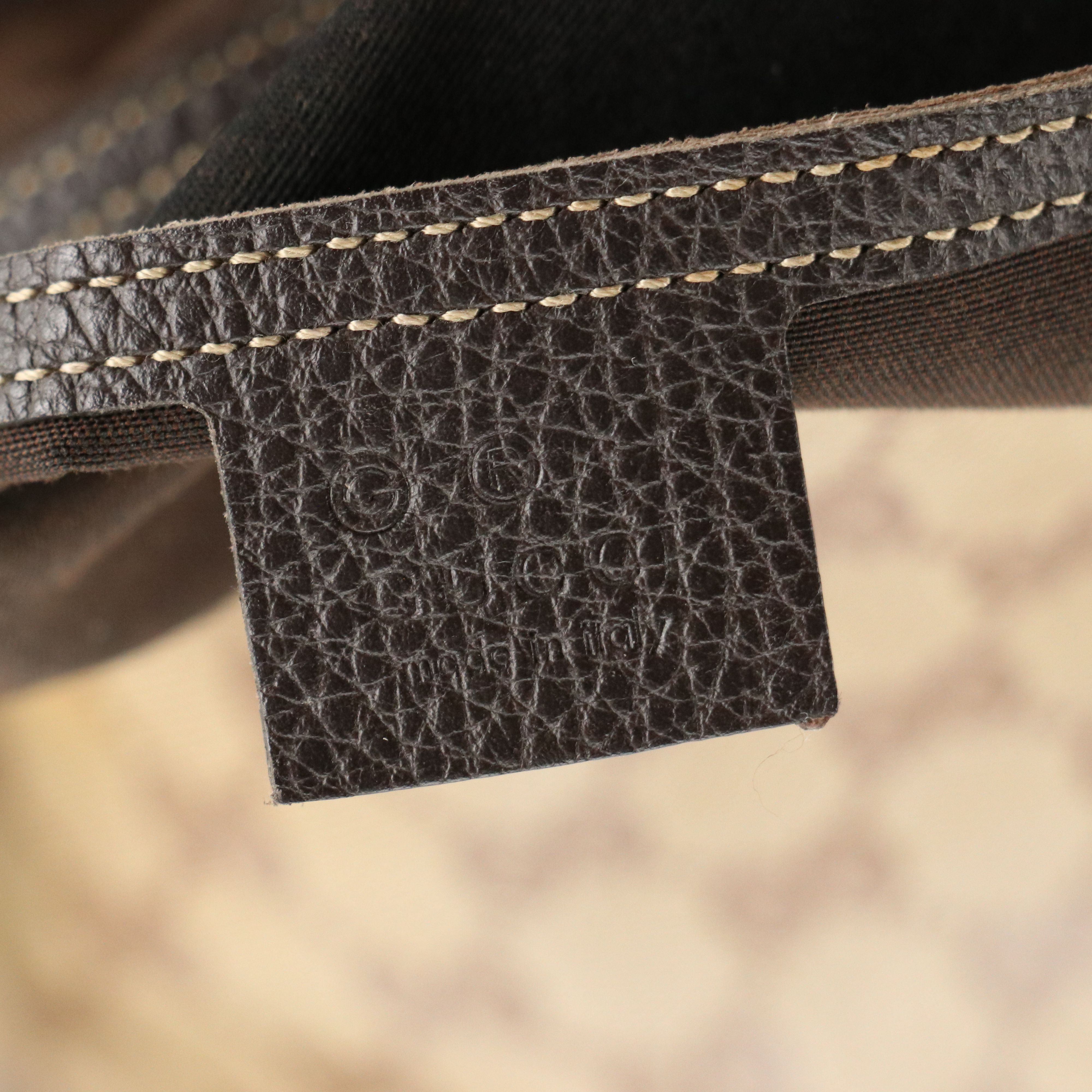 Gucci D-Ring Shoulder Bag in GG Crystal Canvas and Brown Grained Leather