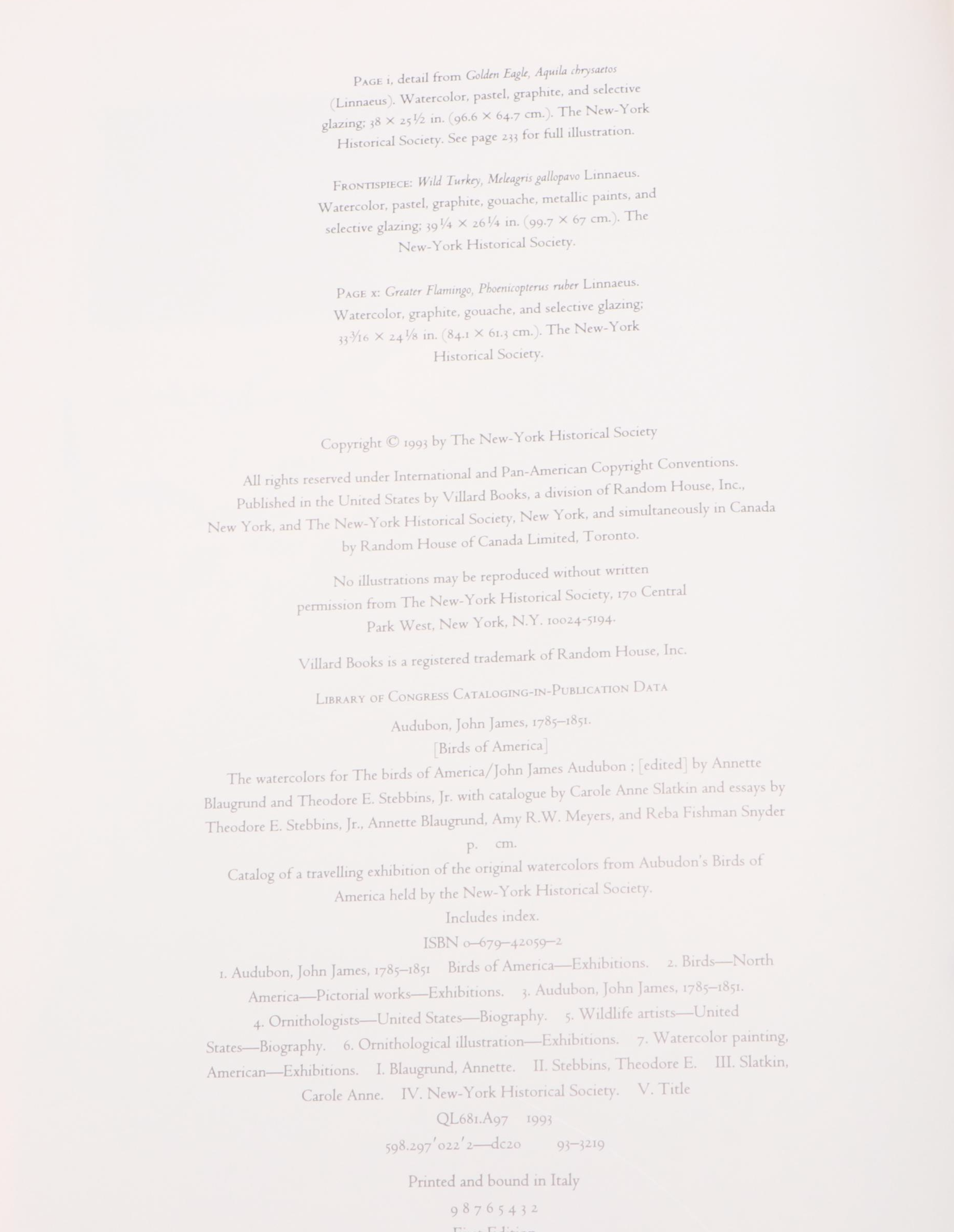 First Printing "John James Audubon: Watercolors for The Birds of America," 1993