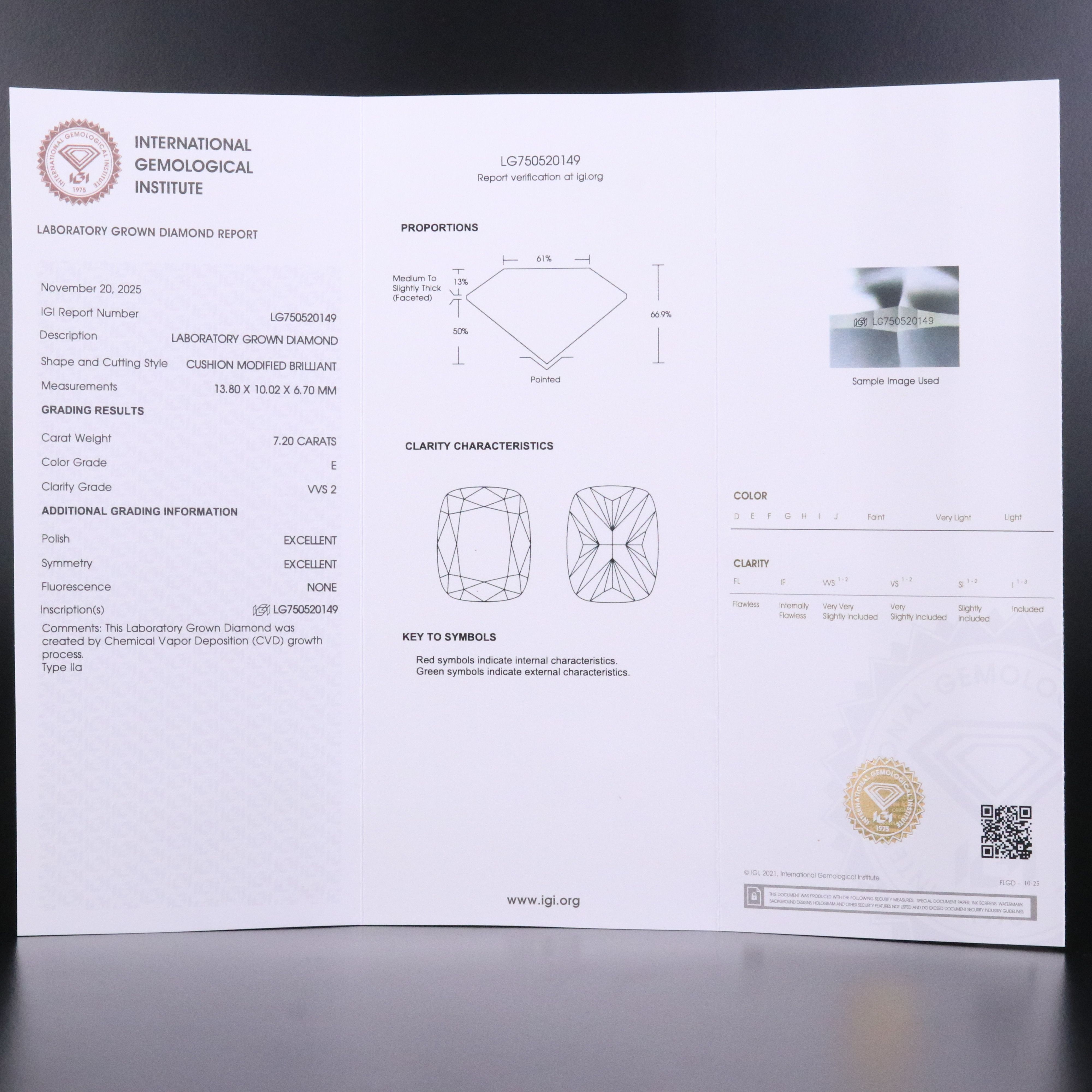Platinum 7.20 CT Lab Grown Diamond Solitaire Ring with IGI Report