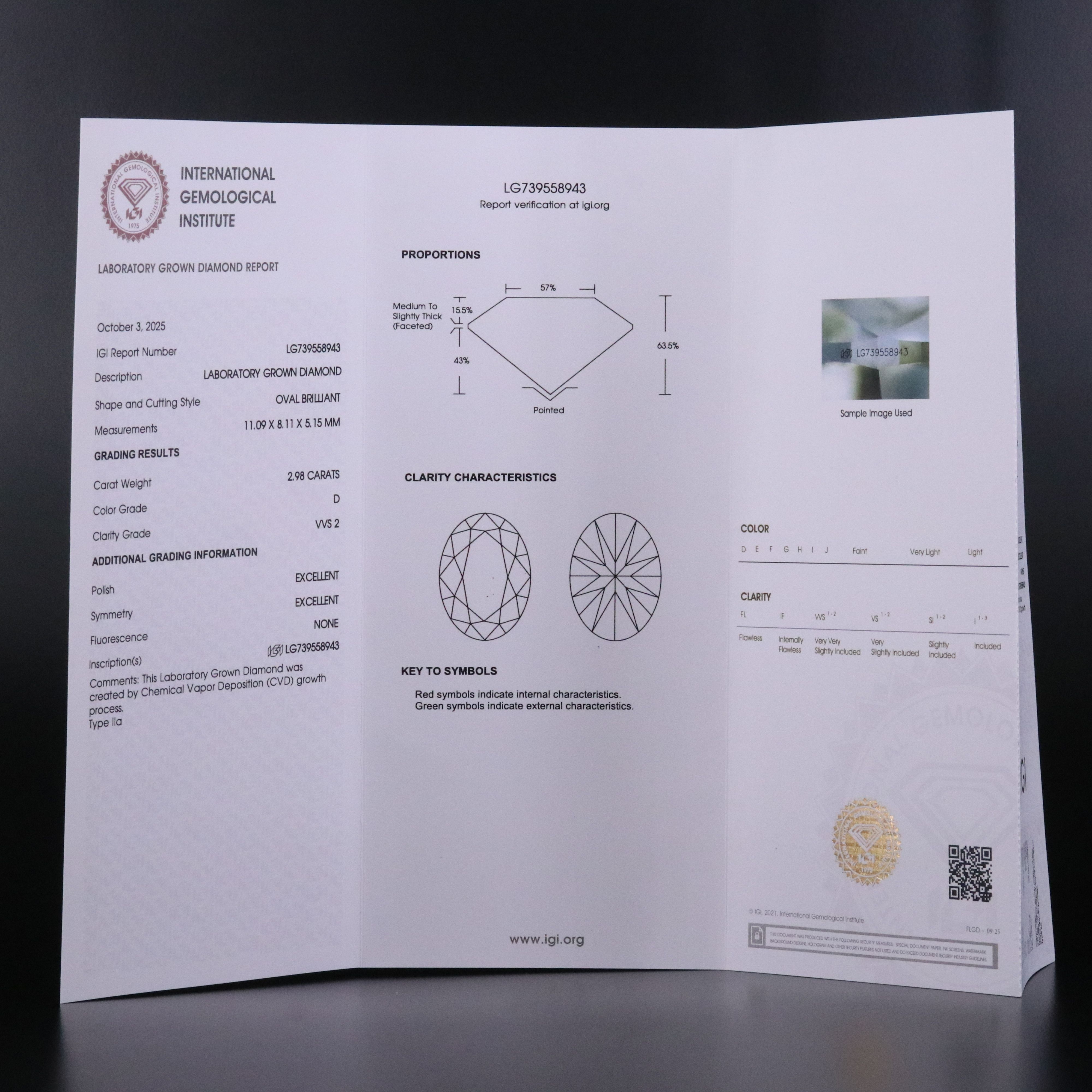 18K 2.98 CT Lab Grown Diamond Solitaire Ring with IGI Report