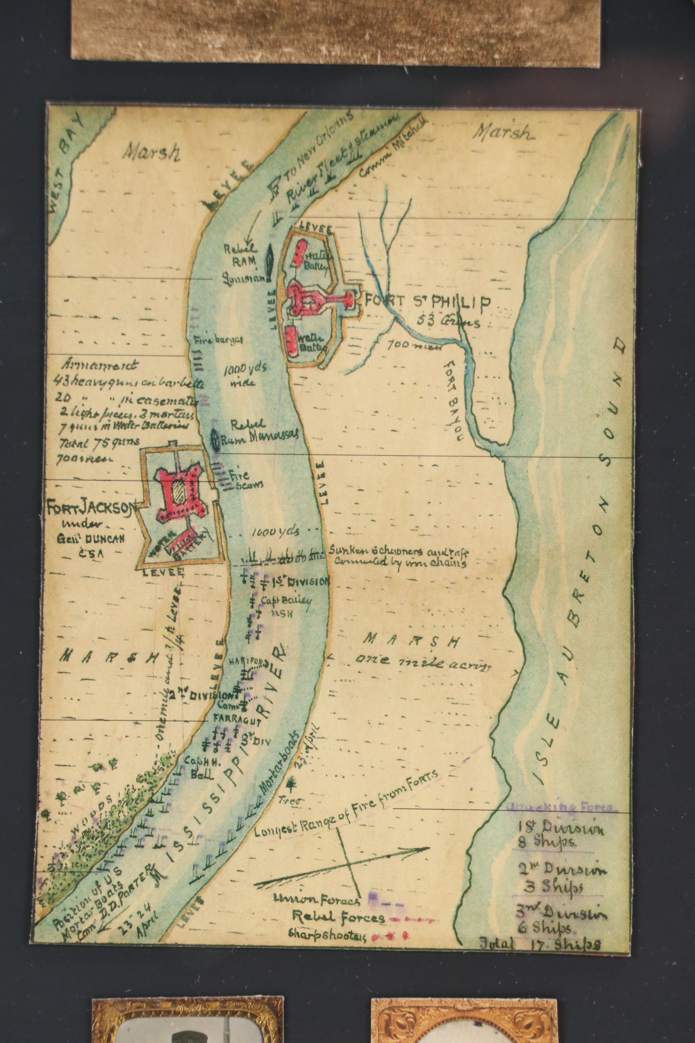 Offset Lithographs of Civil War Era Enlistees and Map of Louisiana Forts