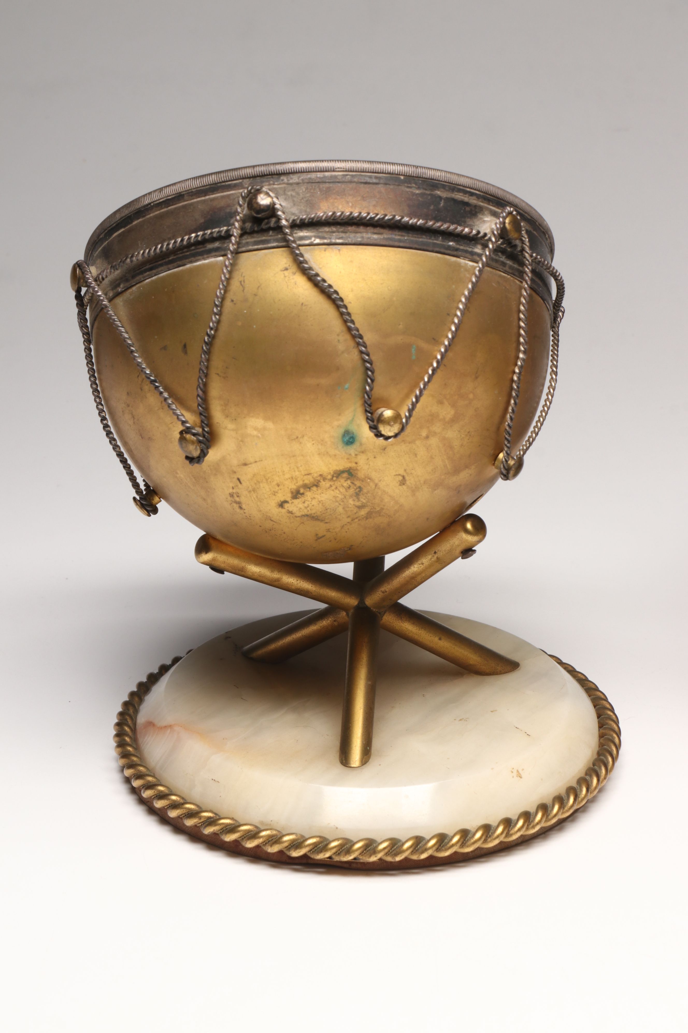 H. Lewis Desk Clock and Barometer in the Form of Timpani Drums