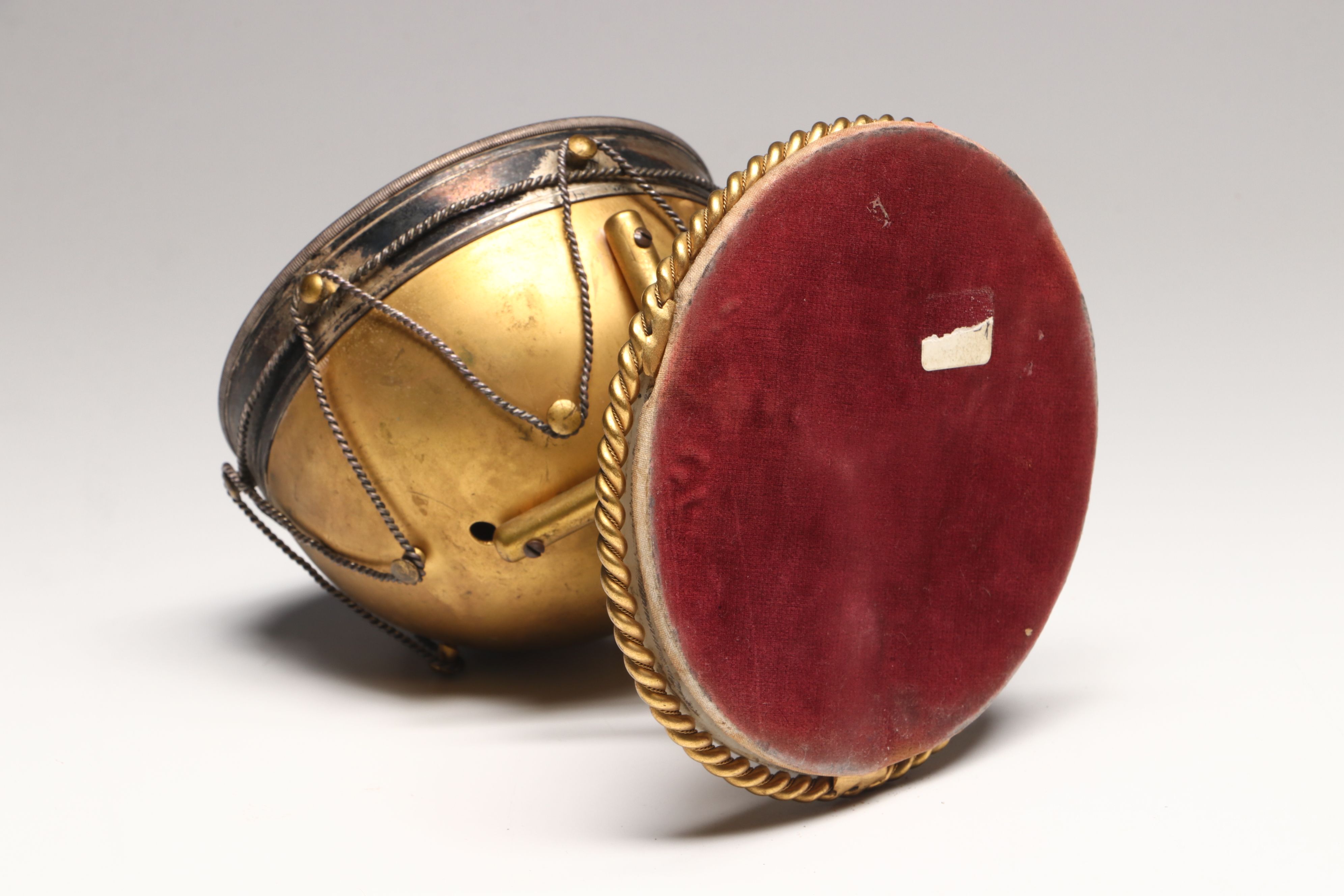 H. Lewis Desk Clock and Barometer in the Form of Timpani Drums