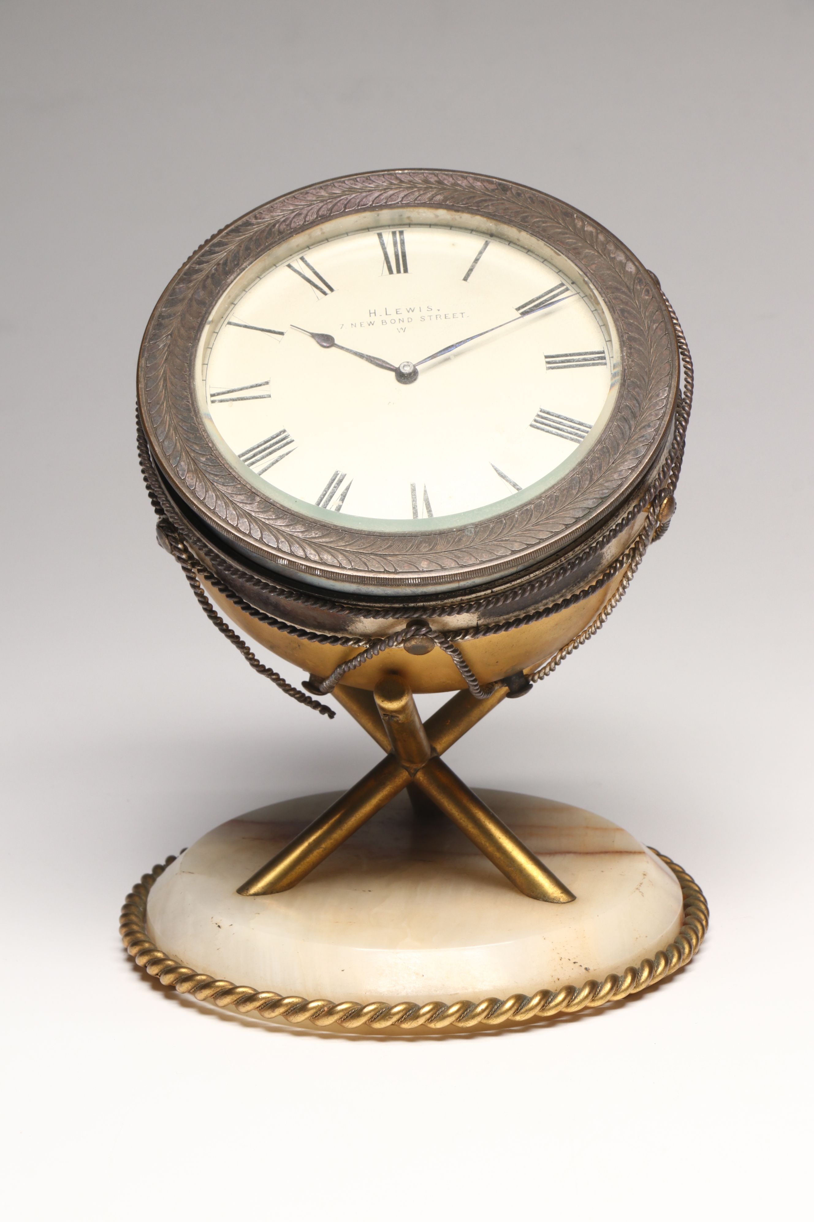 H. Lewis Desk Clock and Barometer in the Form of Timpani Drums