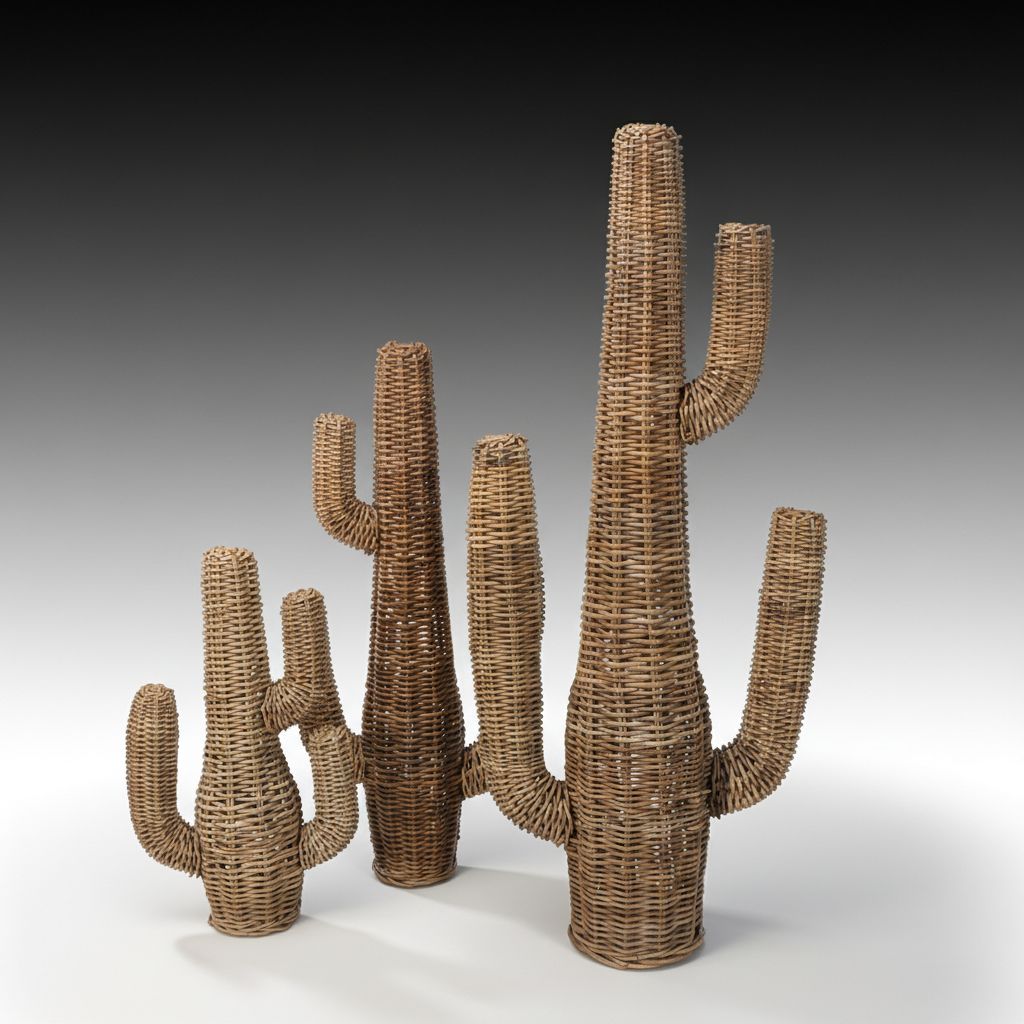 Set of Three Wicker Woven Cacti Figurines