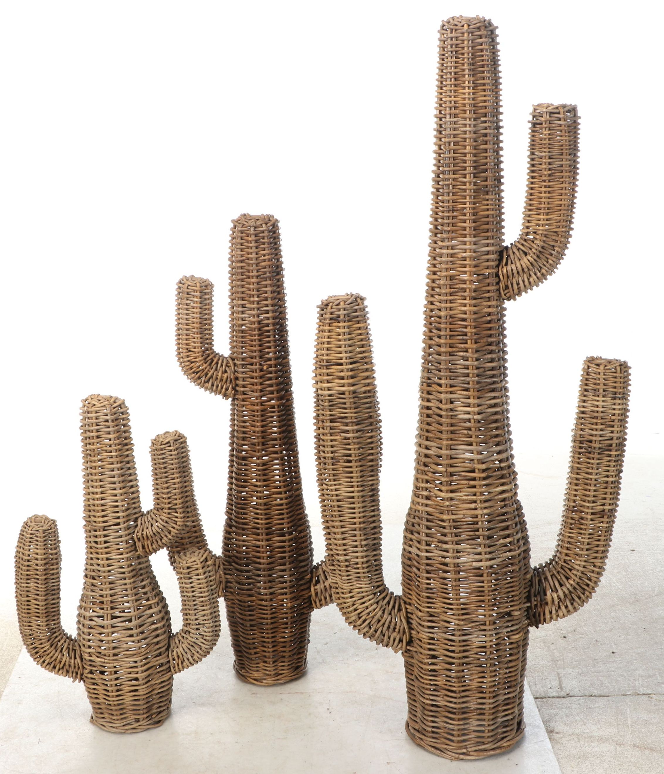 Set of Three Wicker Woven Cacti Figurines
