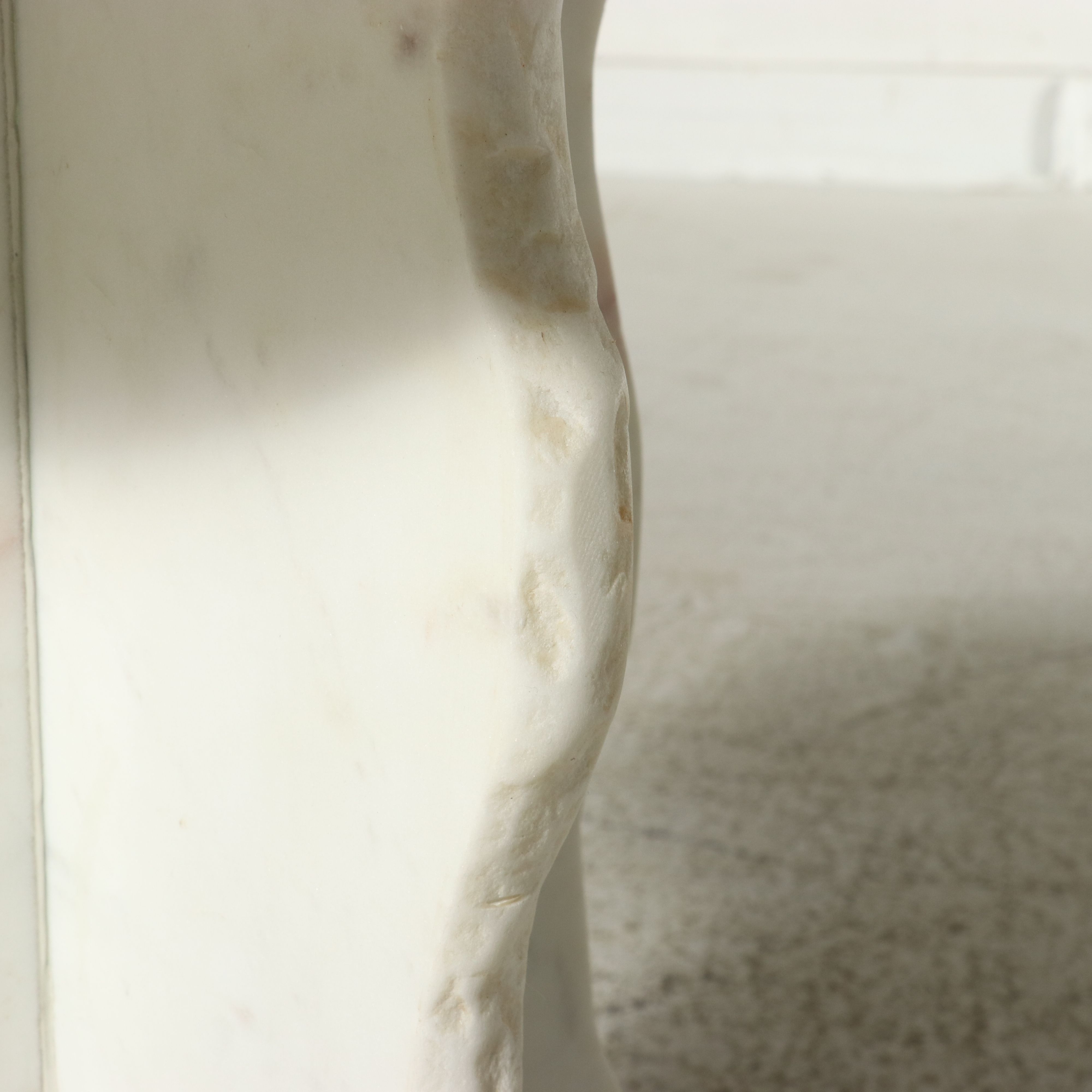 Brutalist Style White Marble Pedestal Side Table