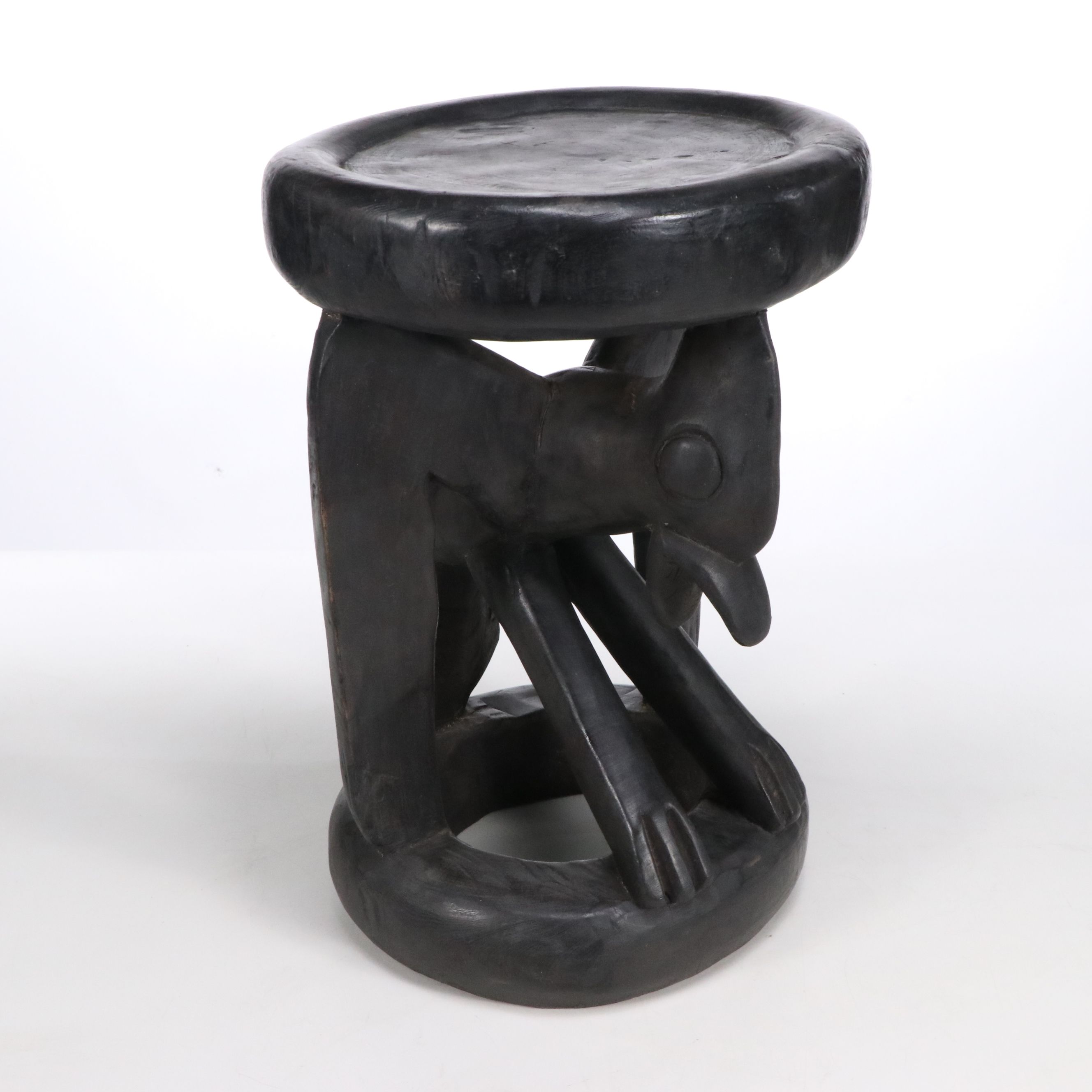 Pair of Cameroon Bamileke Hand-Carved Ebonized Stools