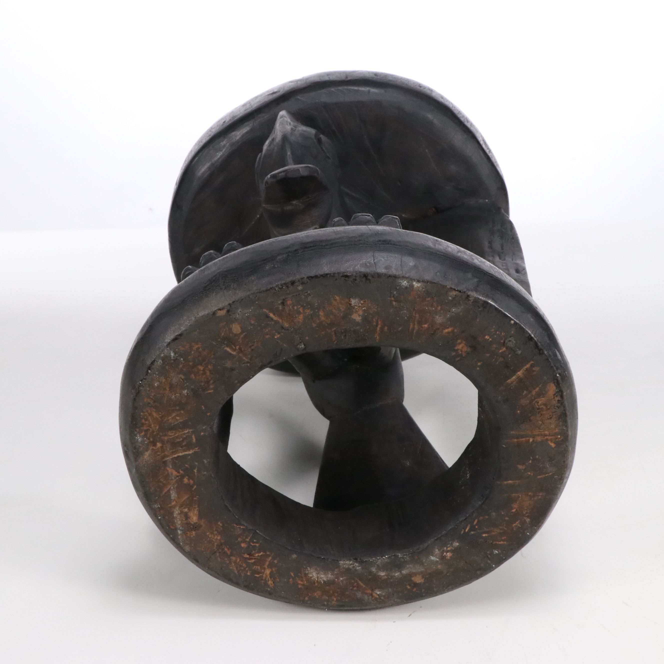 Pair of Cameroon Bamileke Hand-Carved Ebonized Stools