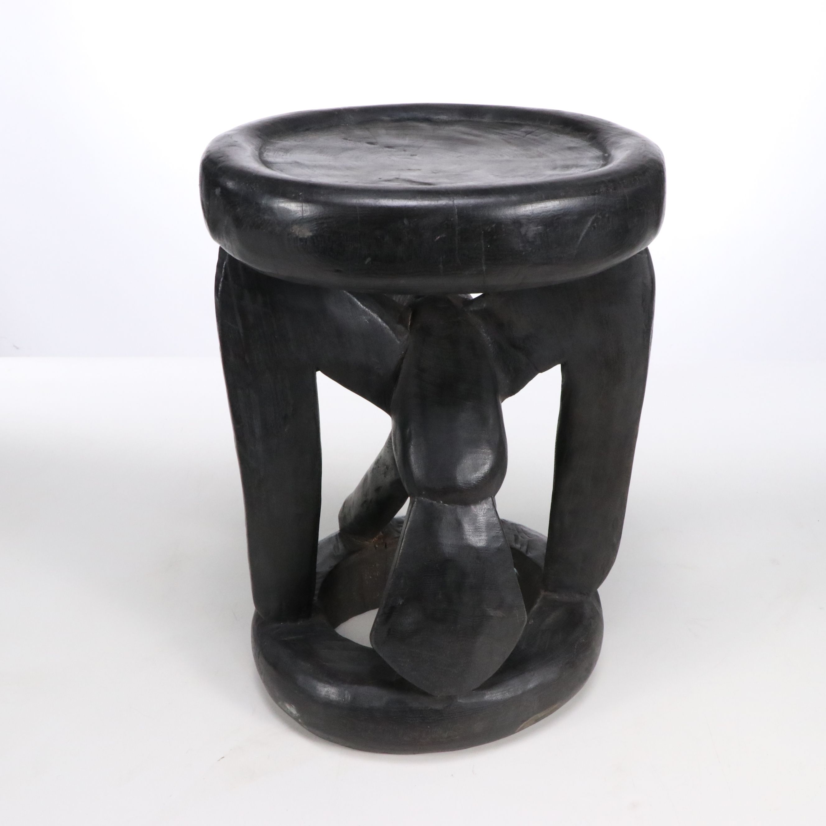 Pair of Cameroon Bamileke Hand-Carved Ebonized Stools