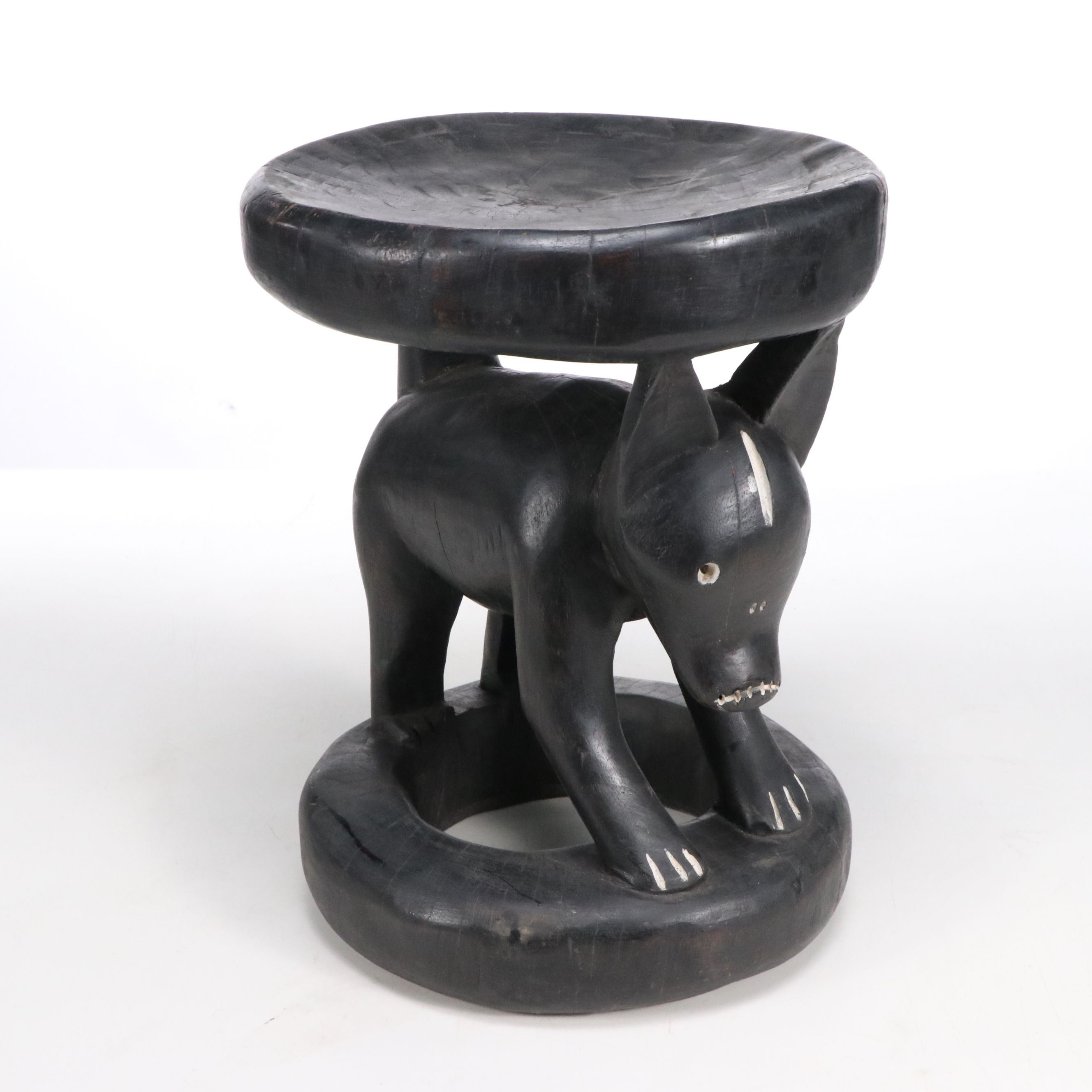 Pair of Cameroon Bamileke Hand-Carved Ebonized Stools