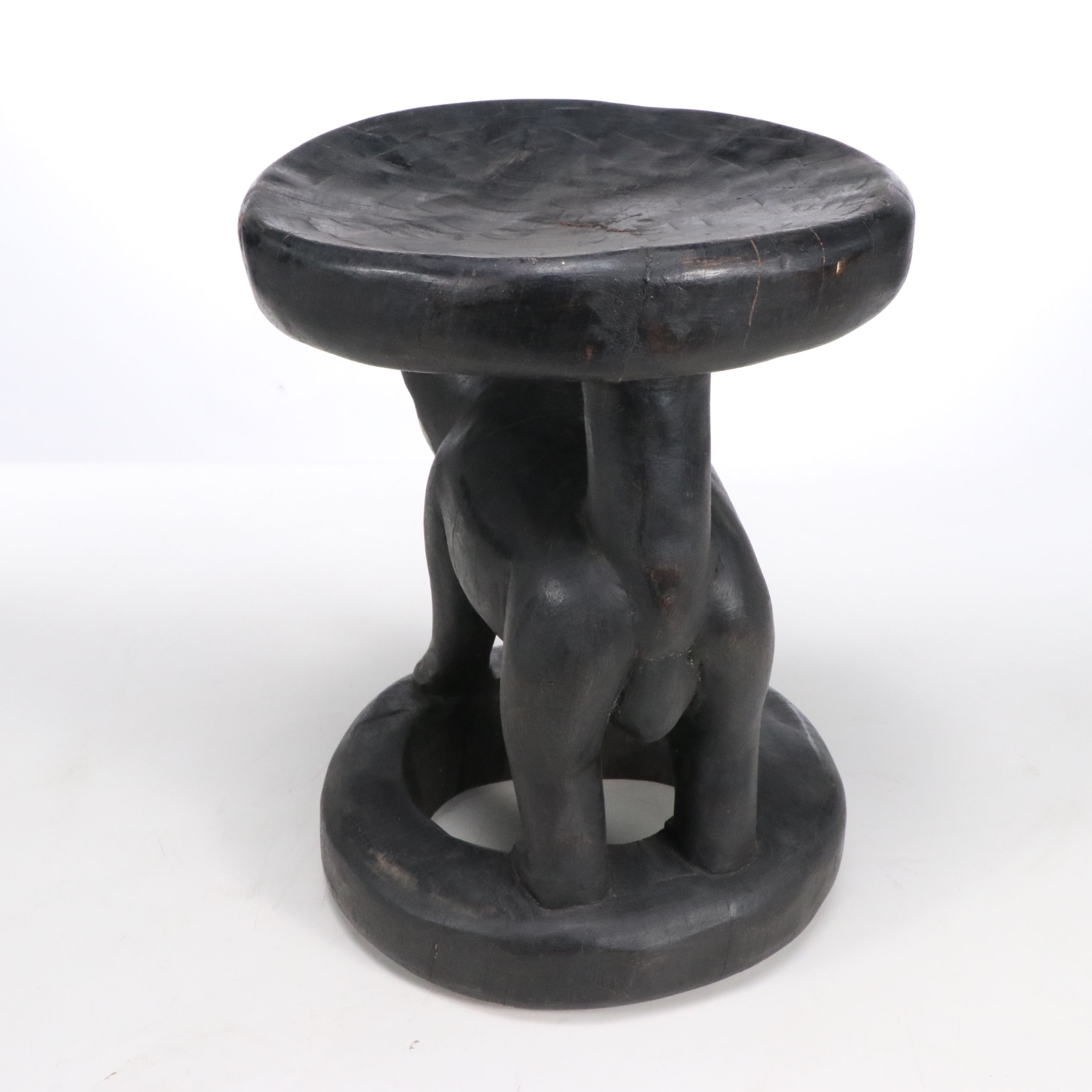 Pair of Cameroon Bamileke Hand-Carved Ebonized Stools