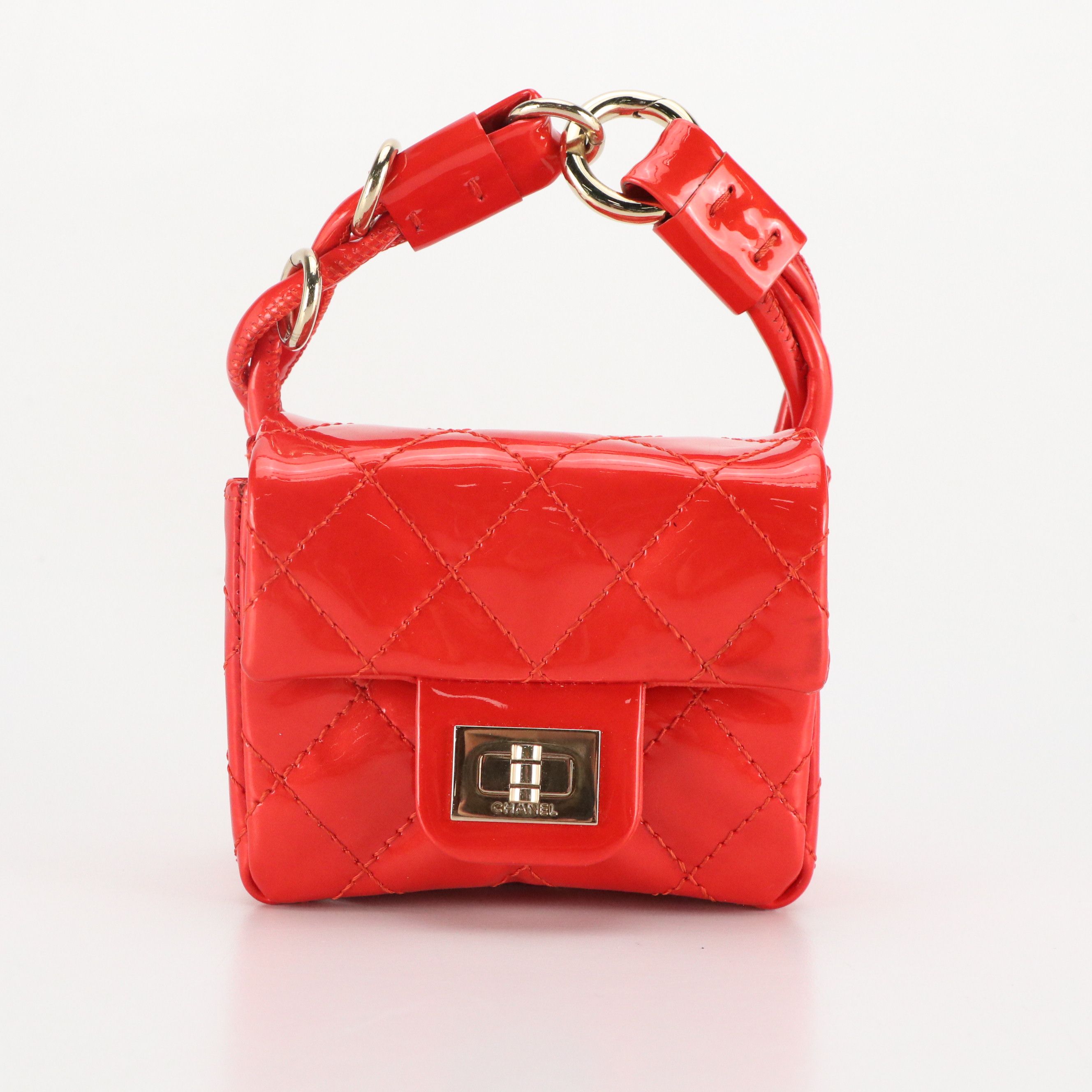 Chanel Red Quilted Patent Leather 2.55 Mini Ankle Wrist Flap Bag