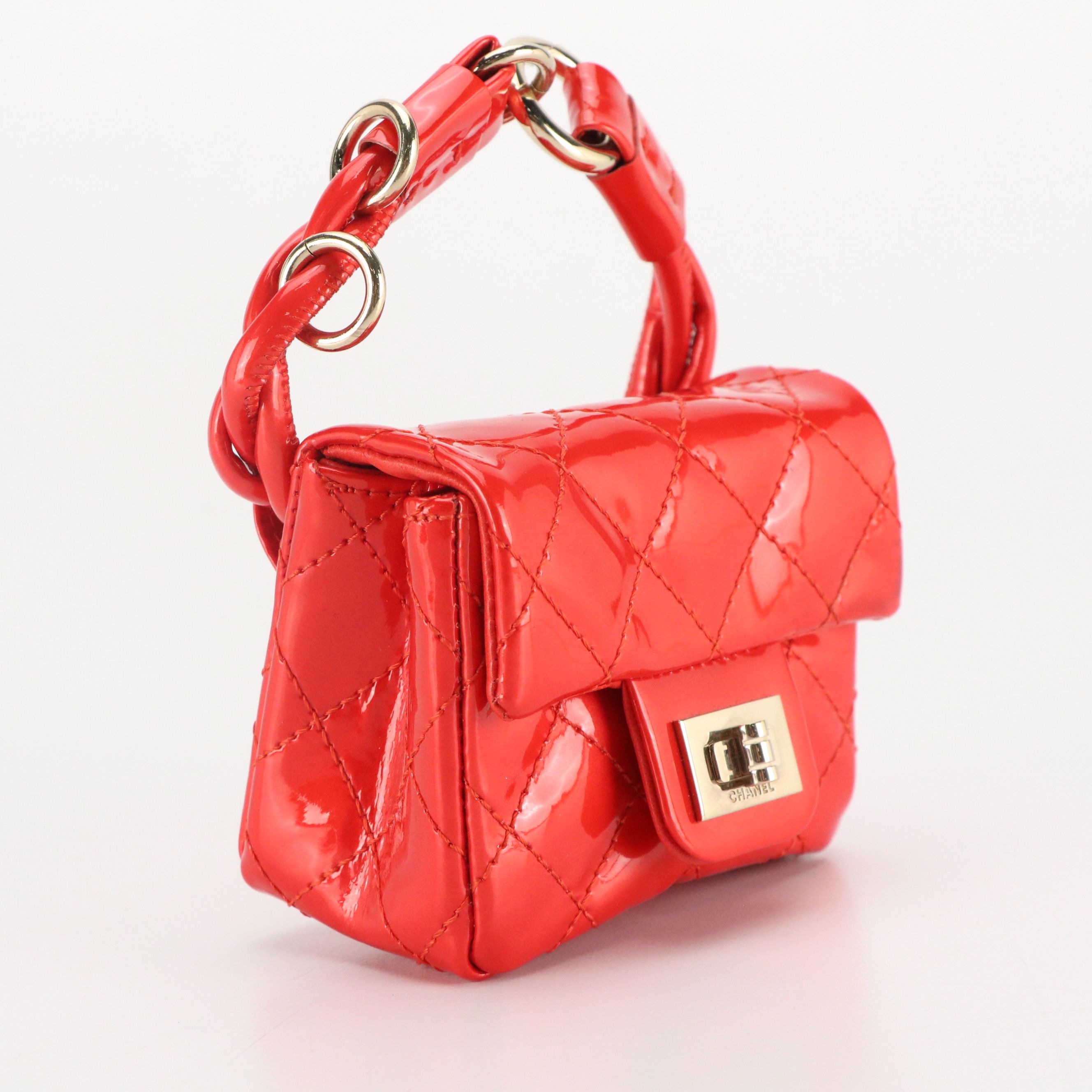 Chanel Red Quilted Patent Leather 2.55 Mini Ankle Wrist Flap Bag