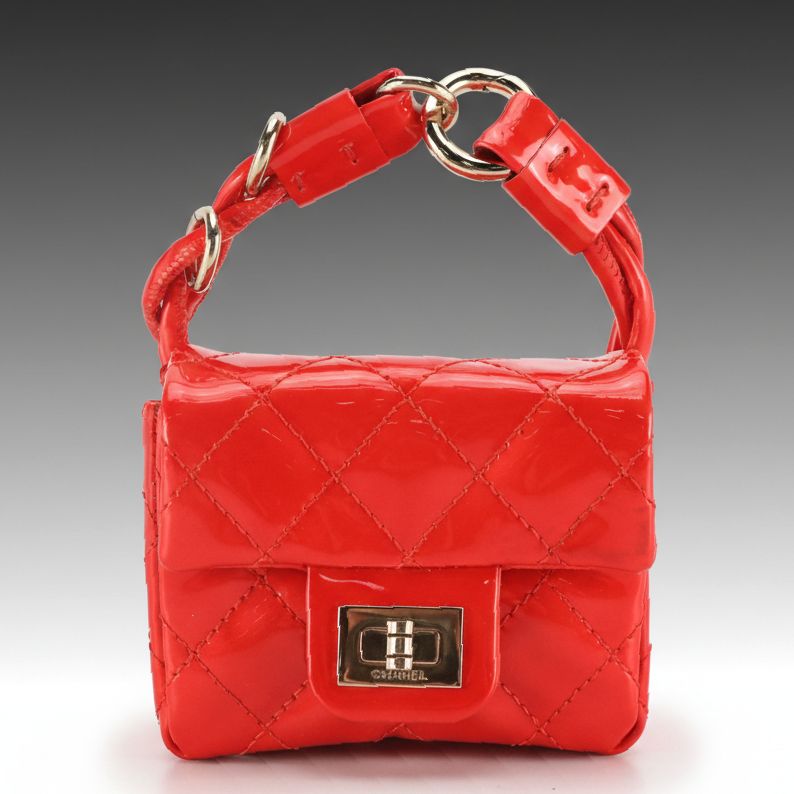 Chanel Red Quilted Patent Leather 2.55 Mini Ankle Wrist Flap Bag