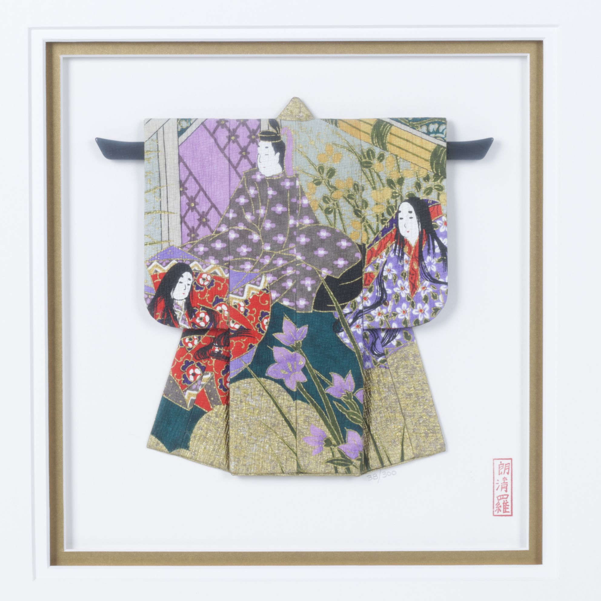 Rosella Harrison Peck Hand-Painted Kimono Origami "Priest and Princesses..."