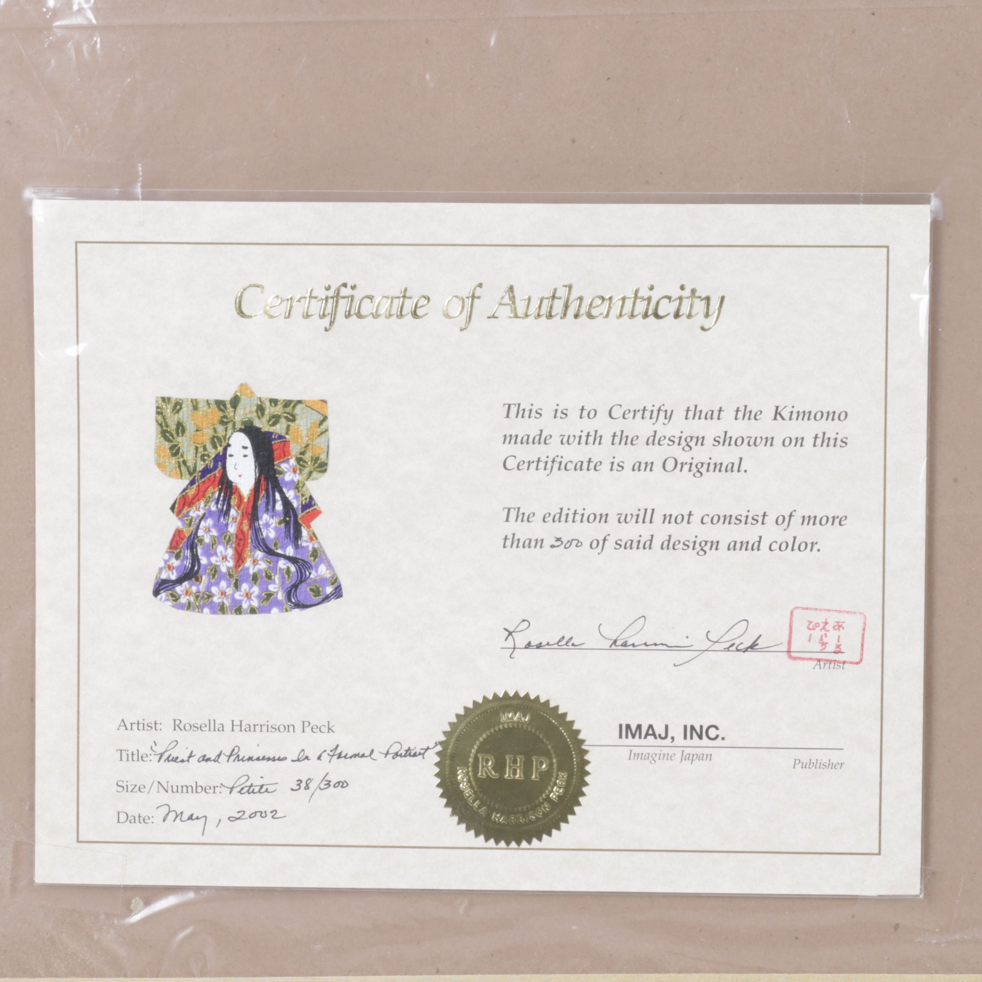 Rosella Harrison Peck Hand-Painted Kimono Origami "Priest and Princesses..."