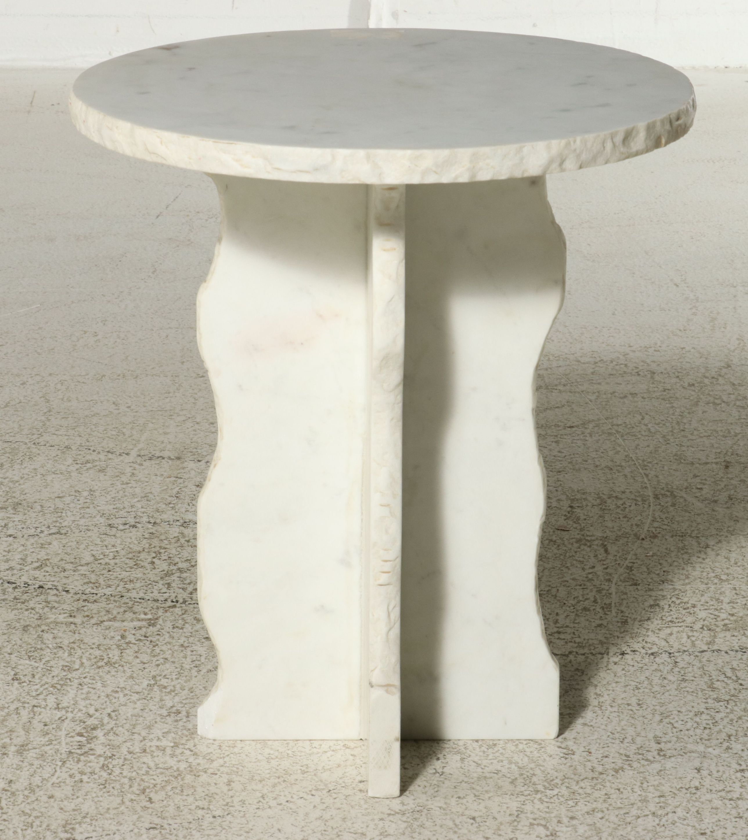 Brutalist Style White Marble Pedestal Side Table