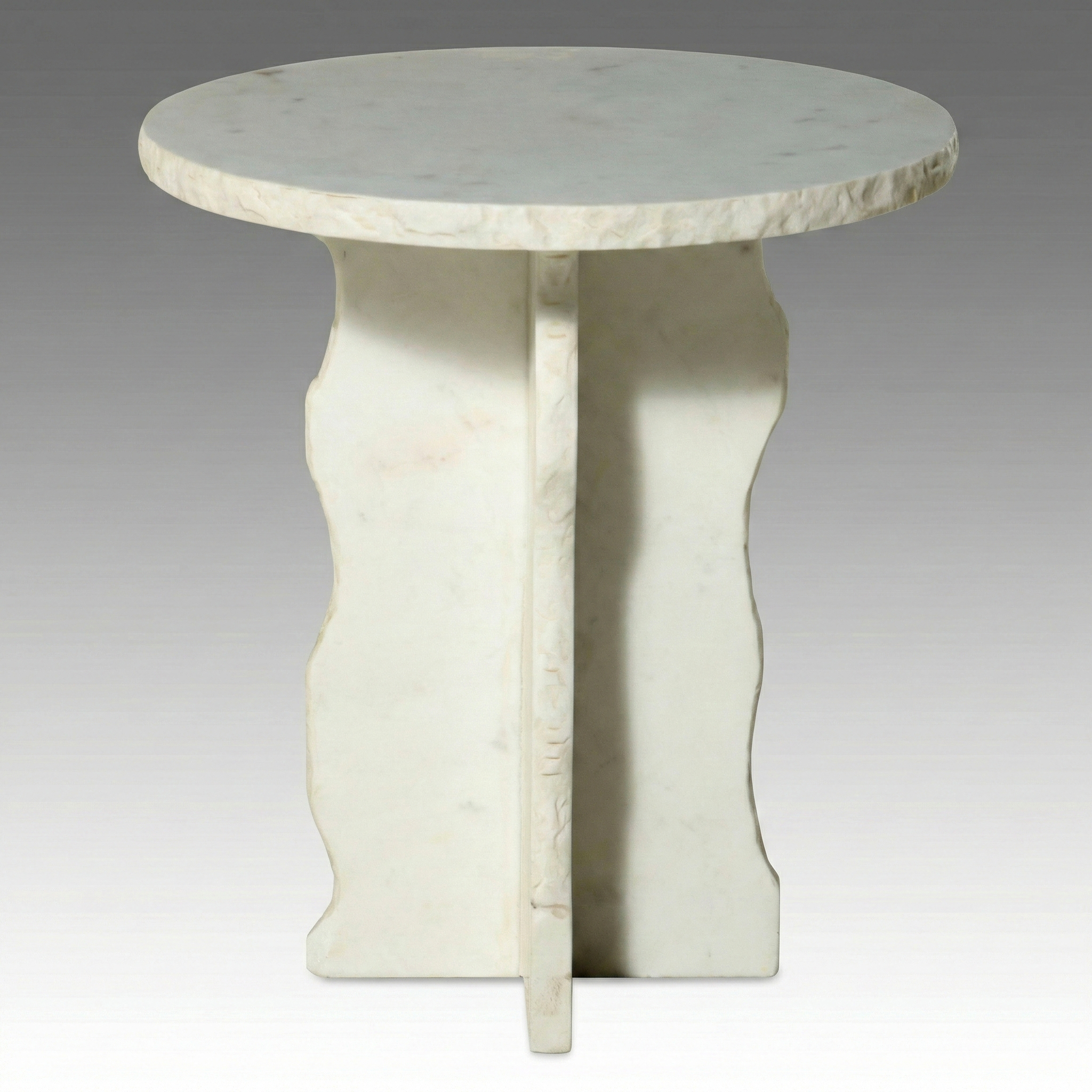 Brutalist Style White Marble Pedestal Side Table