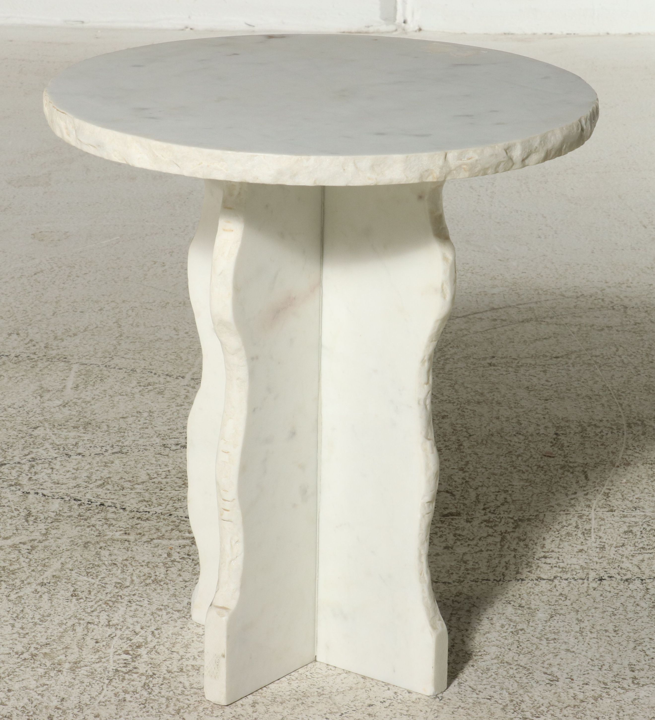 Brutalist Style White Marble Pedestal Side Table