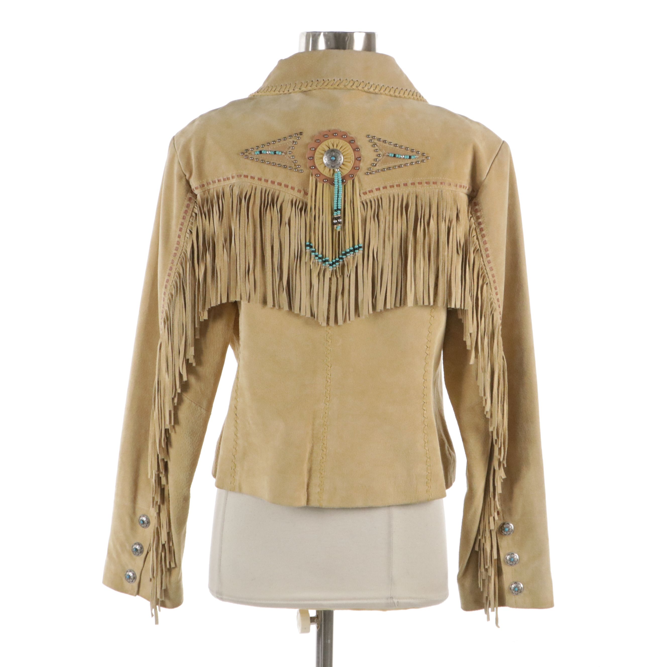 Scully Studded and Beaded Concho Embellished Fringed Suede Snap-Front Jacket