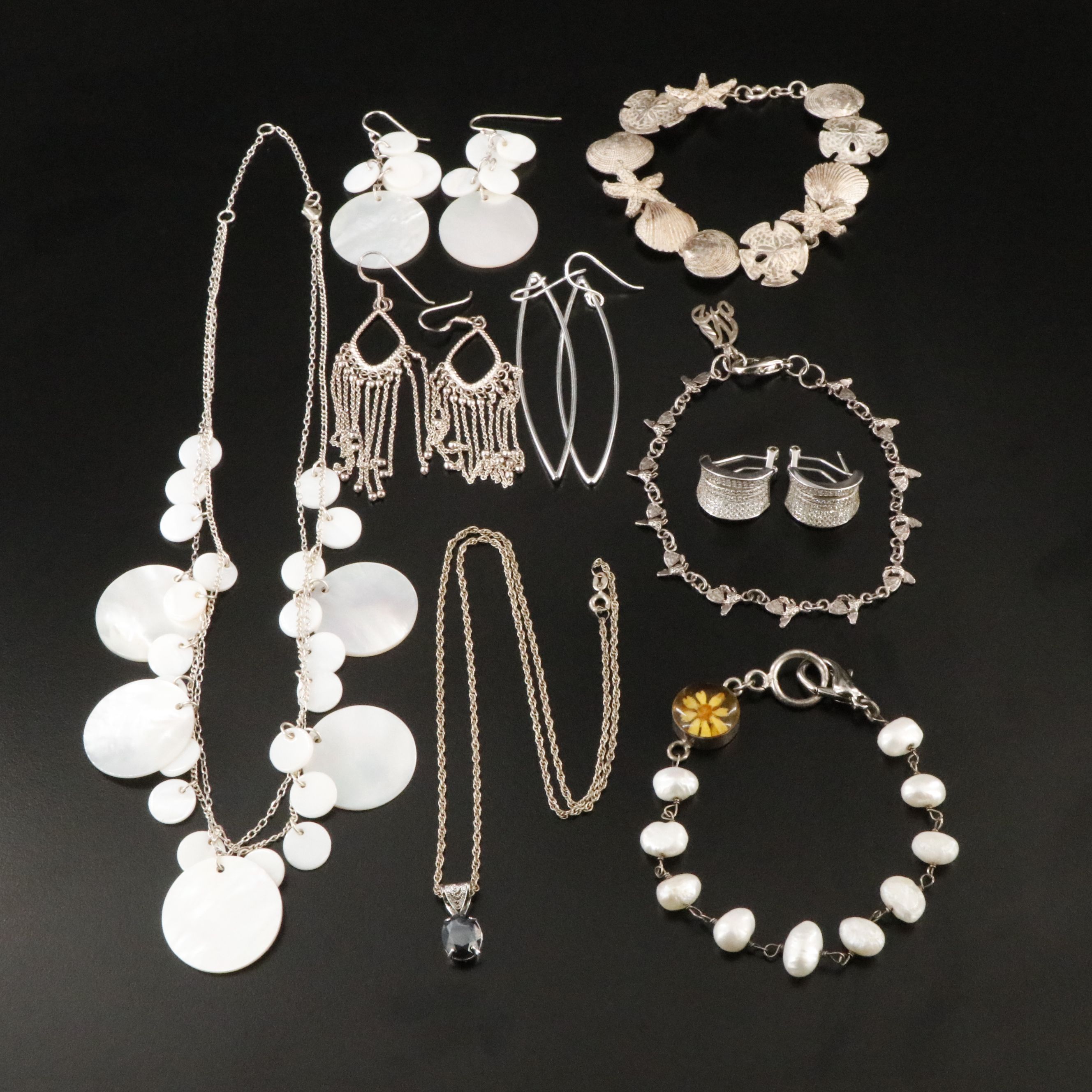 Shell Themed Bracelet, Mother-of-Pearl and Pearls Featured in Sterling Jewelry