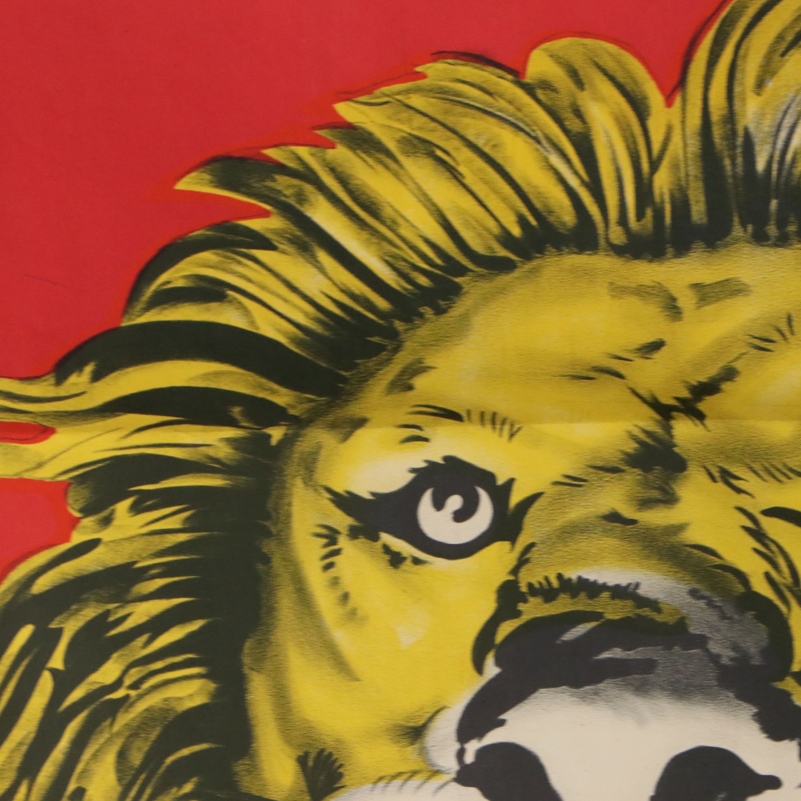 Circus Lithograph Poster of Roaring Lion, Mid-20th Century