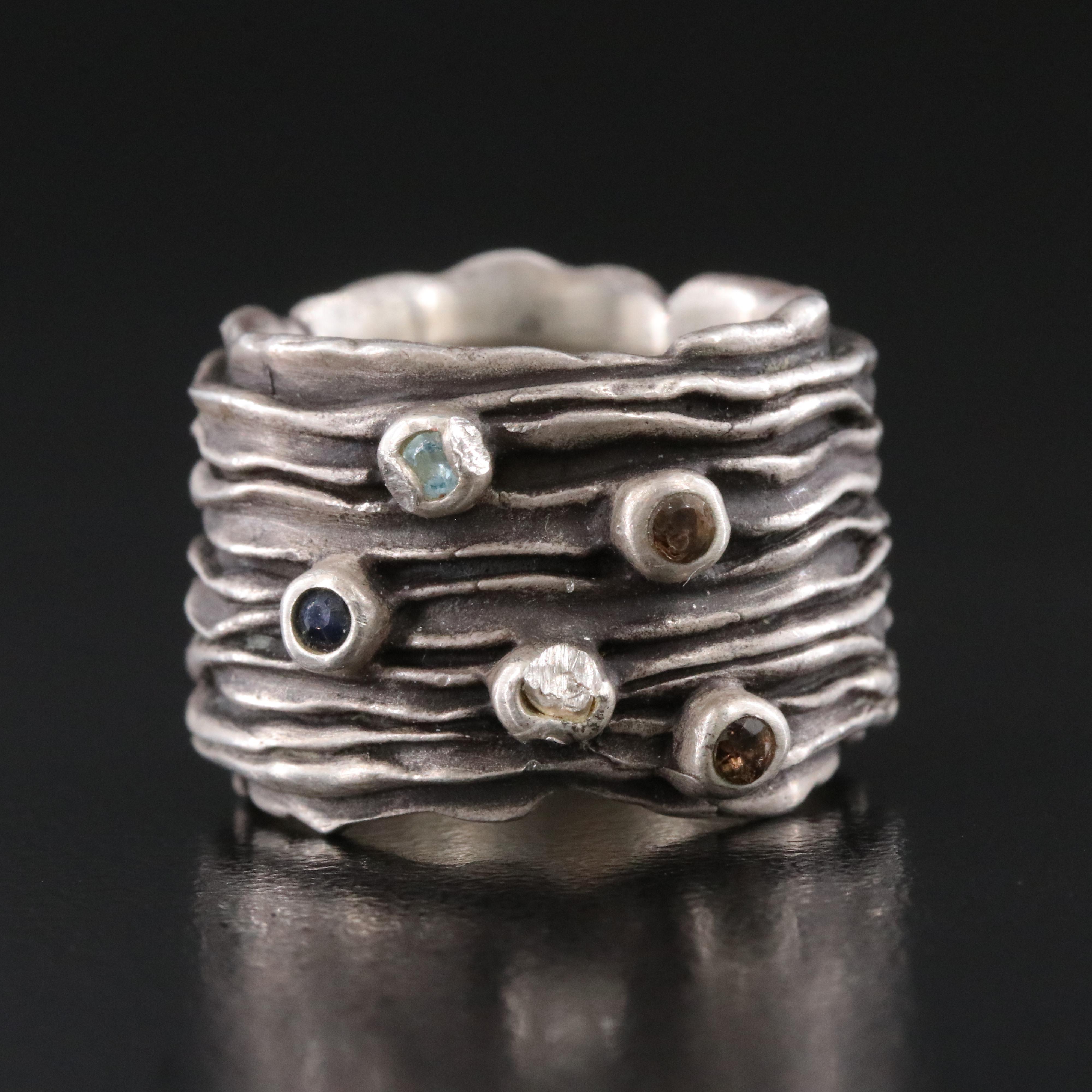 Sterling Ring Including Sapphire, Topaz and Smoky Quartz