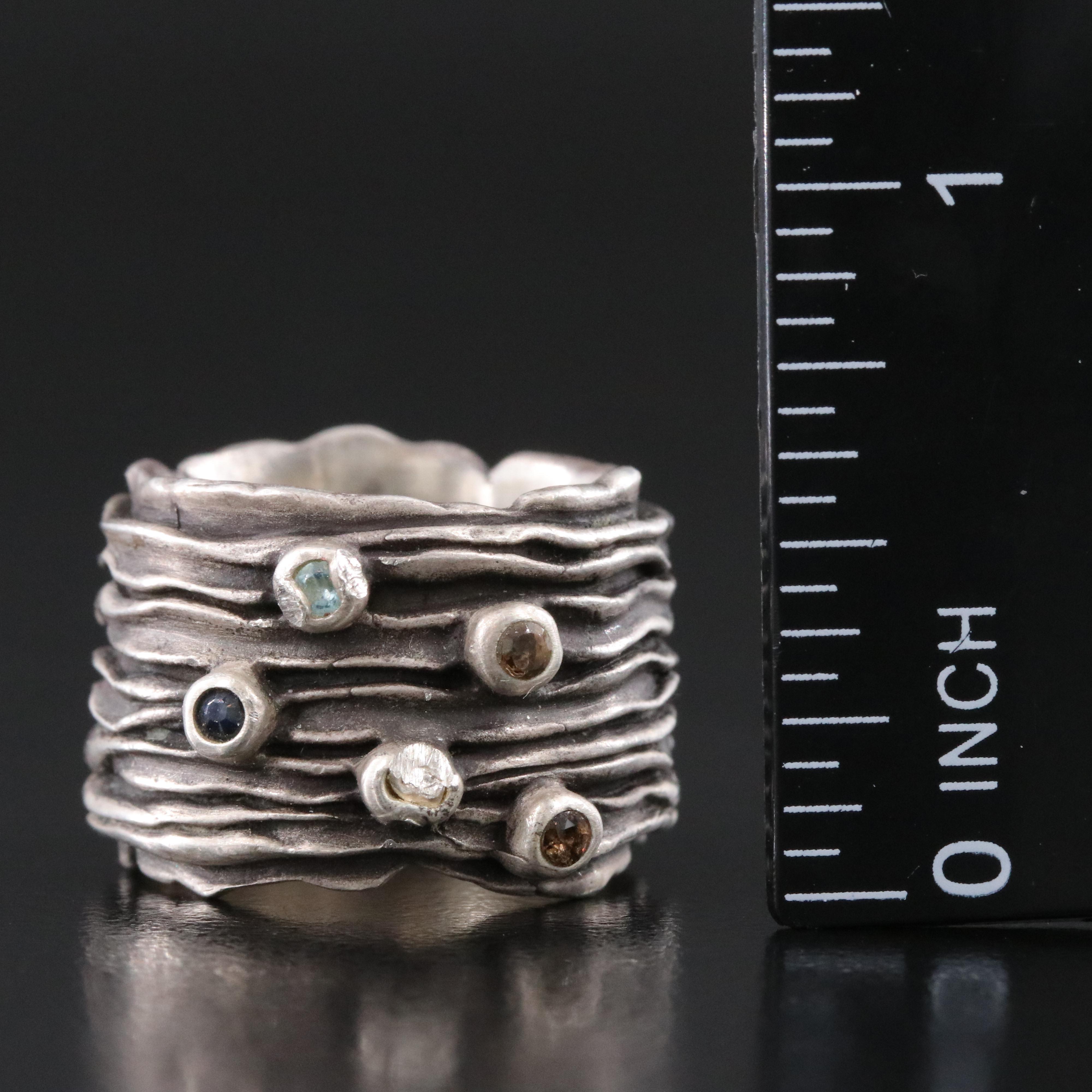 Sterling Ring Including Sapphire, Topaz and Smoky Quartz