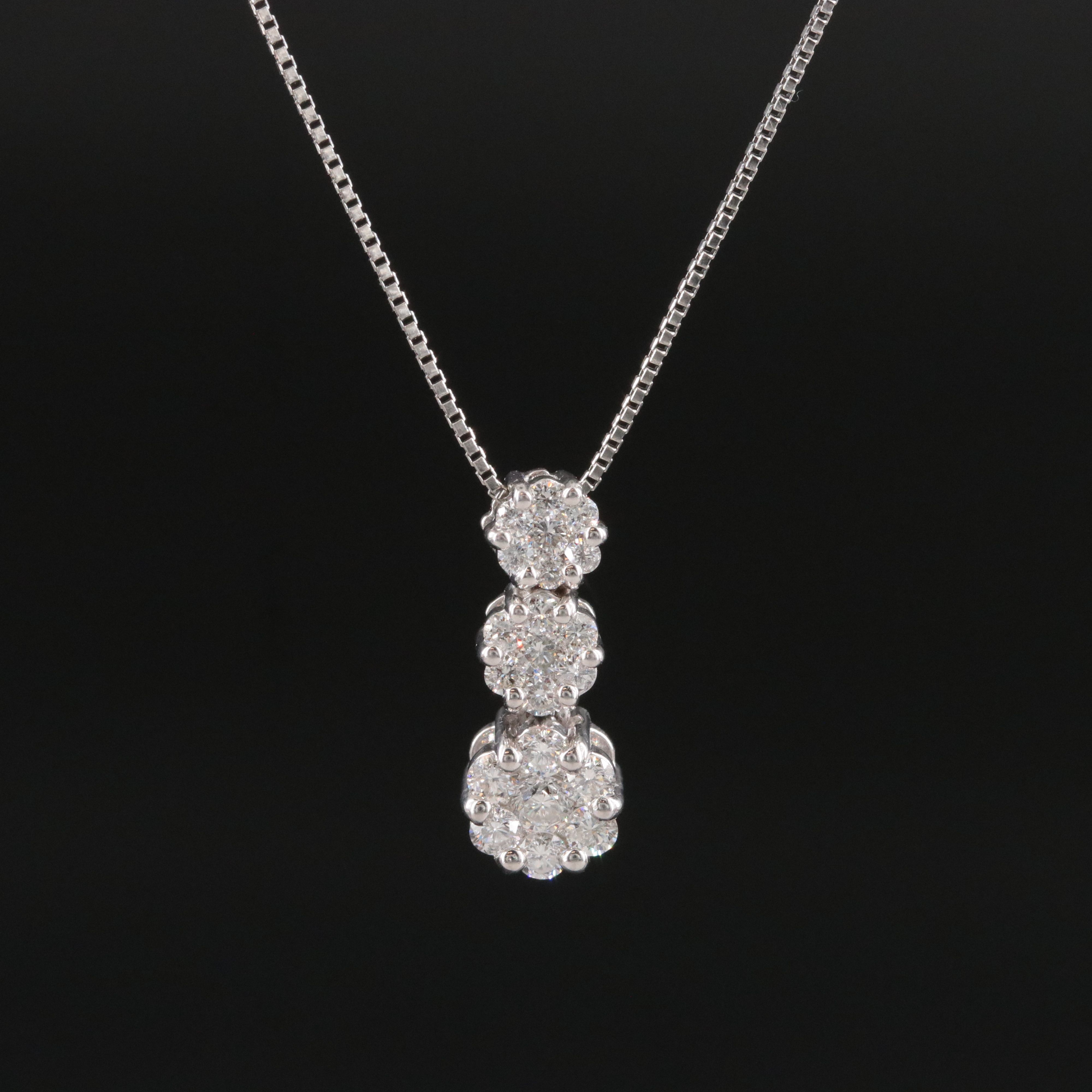 Platinum 0.50 CTW Diamond Tiered Cluster Pendant Necklace