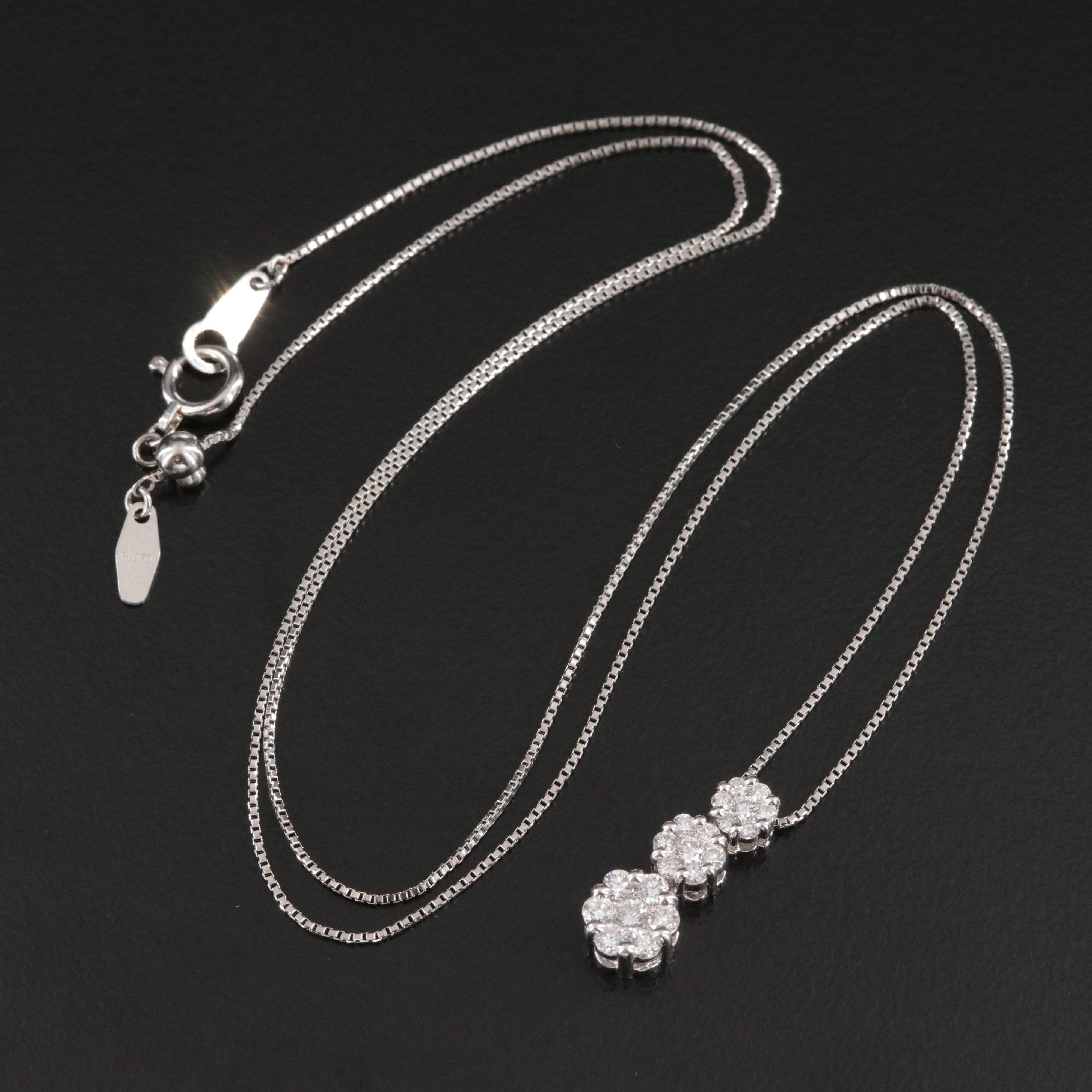 Platinum 0.50 CTW Diamond Tiered Cluster Pendant Necklace