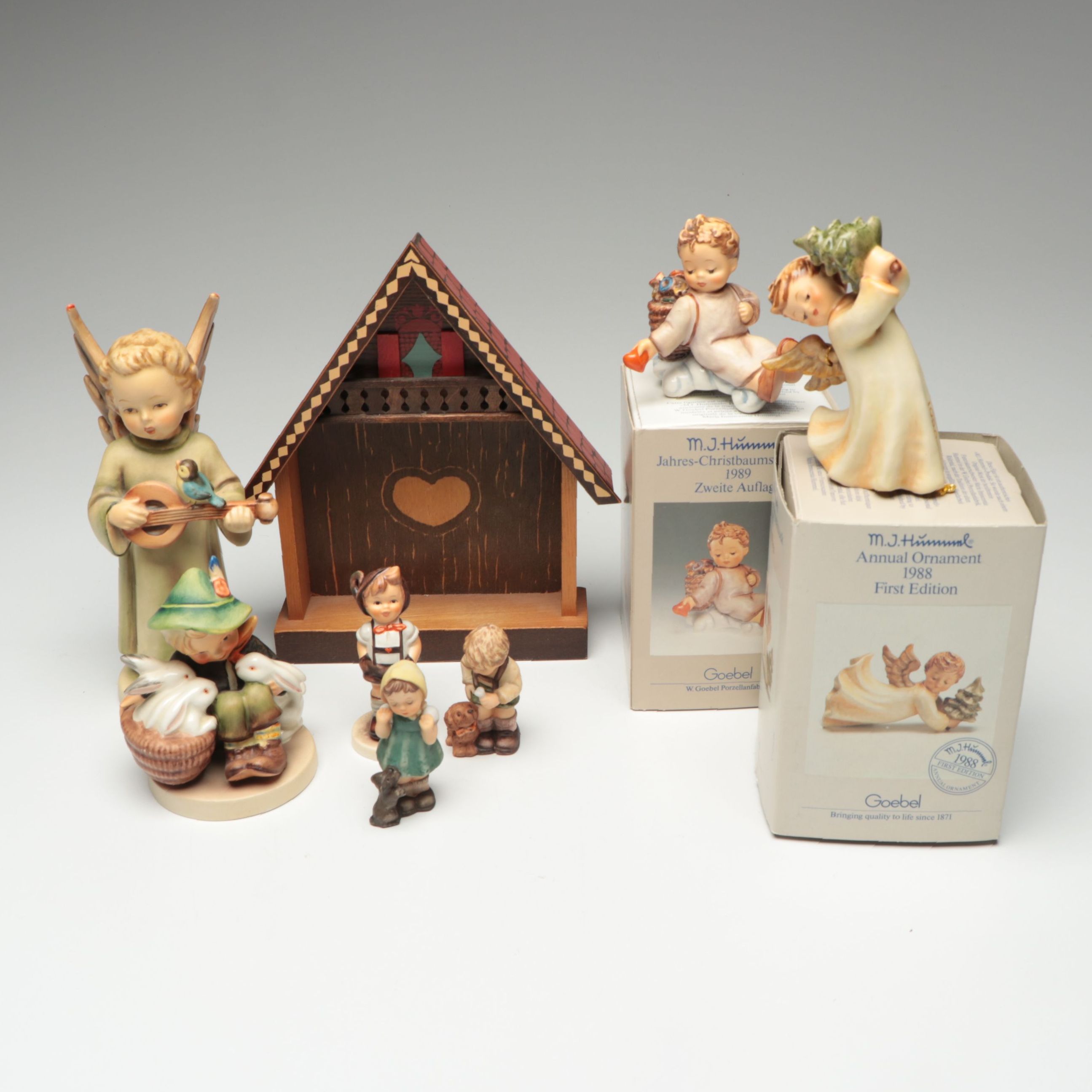 Goebel Hummel Annual Ornaments and Figurines with Anri Wooden Display
